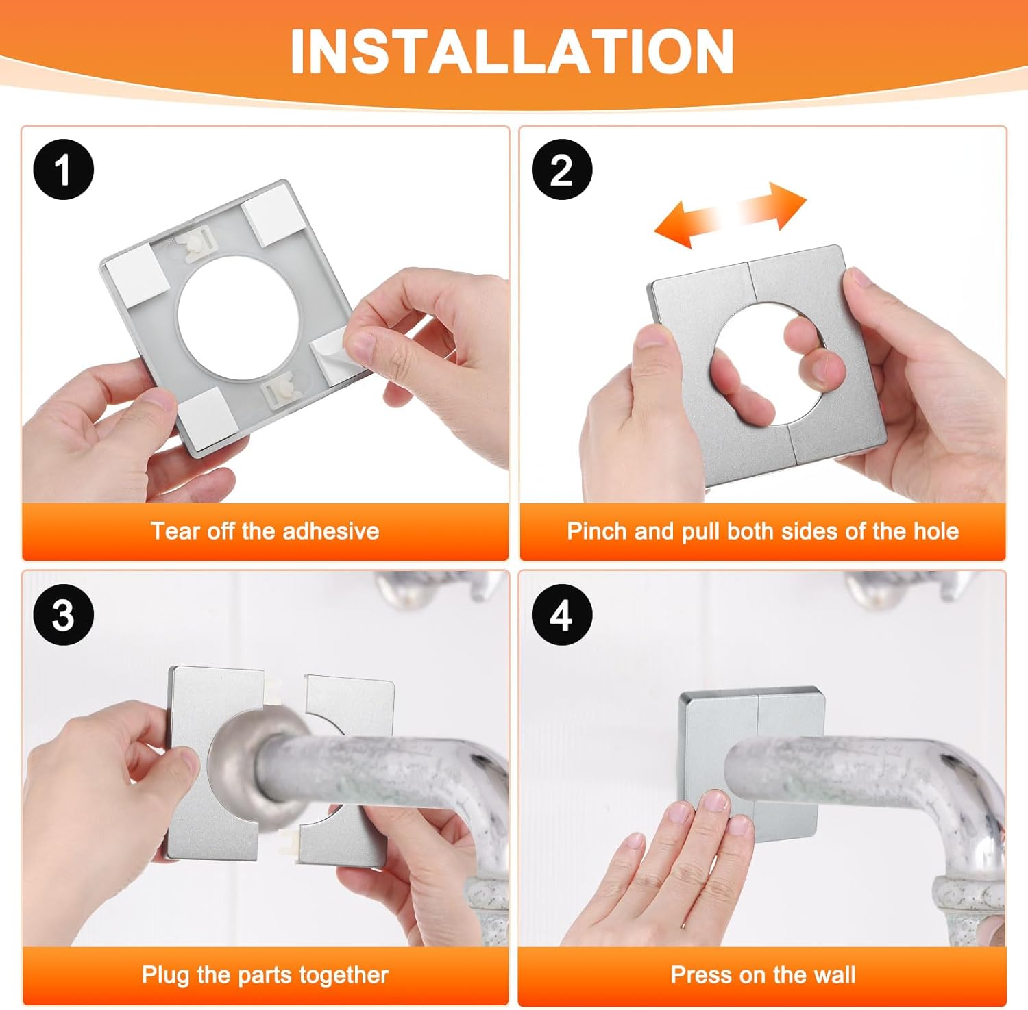 M METERXITY 2-Pack Wall Split Flange, ABS Square Self-Adhesive Escutcheon Plate Cover Buckle for 51mm/2.01in Dia Pipe Accessories/Floor/Ceiling, Plumbing Cover Plates [Gray,7mm/0.28in H]