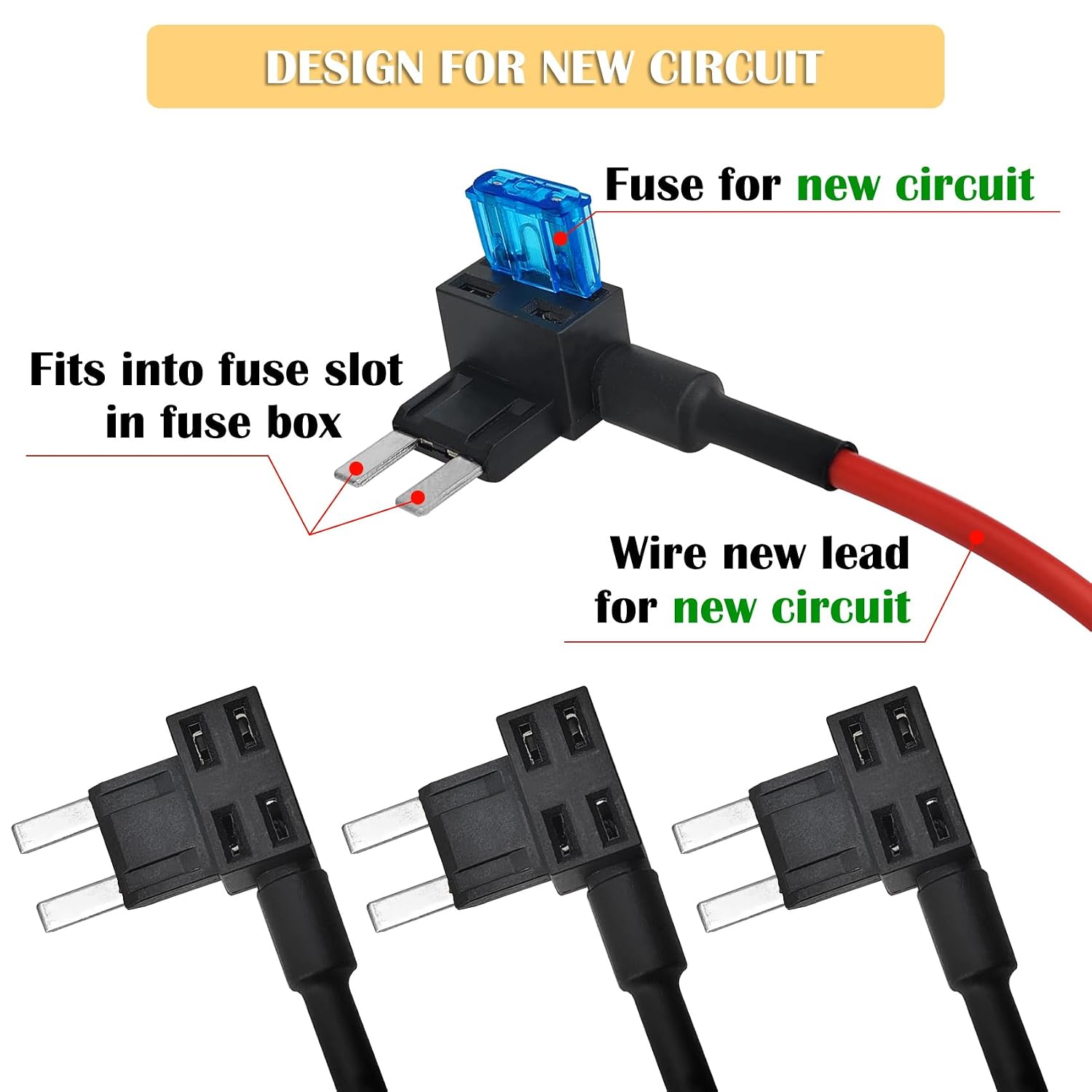 4 Pack Fuse Tap, Car Add-a-Circuit Fuse Tap, Holder, Small Taps Automotive for Trucks Boats, Cars (4)