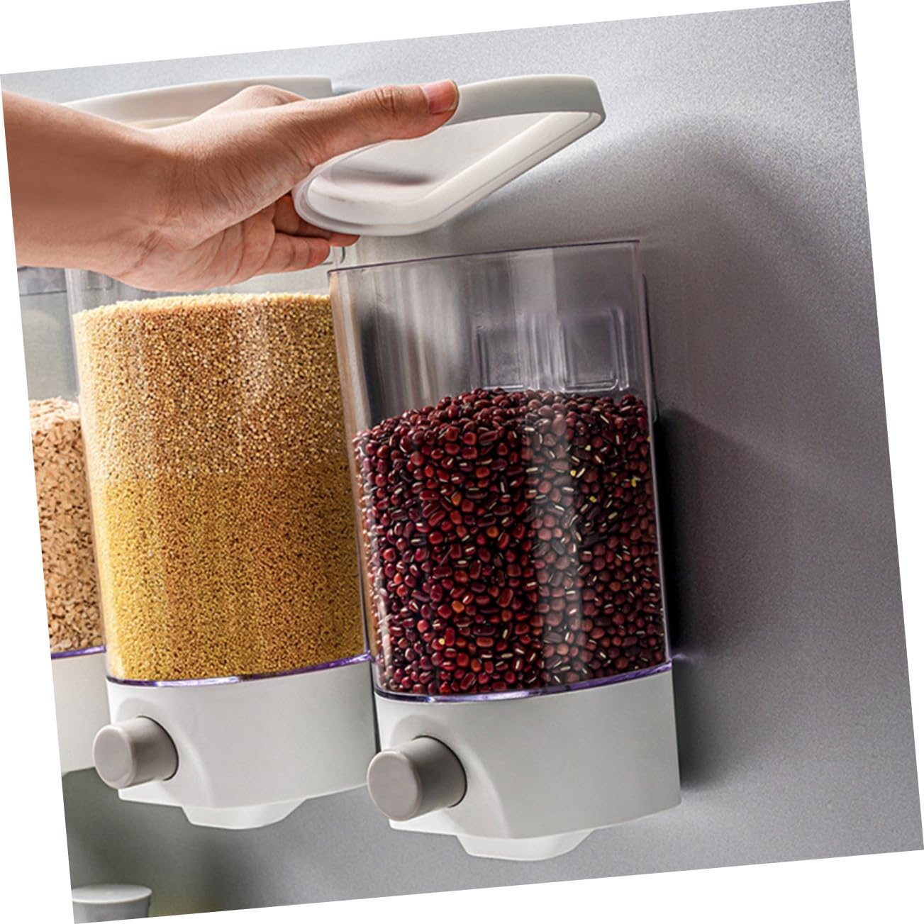 Gatuida Tarro de Almacenamiento de Granos 2piezas Abs 1, 5l y 1l | Montaje en Pared, Cierre Hermético y Acceso Fácil, Organización de Despensa, Formato para Harina, Cereales y Arroz