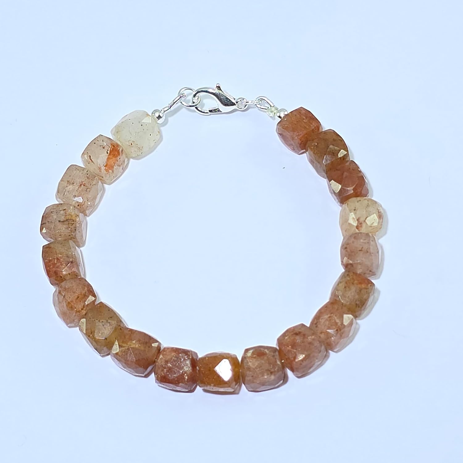 Natural cherry quartz gemstone 8mm stacking bracelet | 7 inch | orange color, box shape, faceted cut, stone | with silver plated clasp | handmade jewellry |WW_ESK_00022