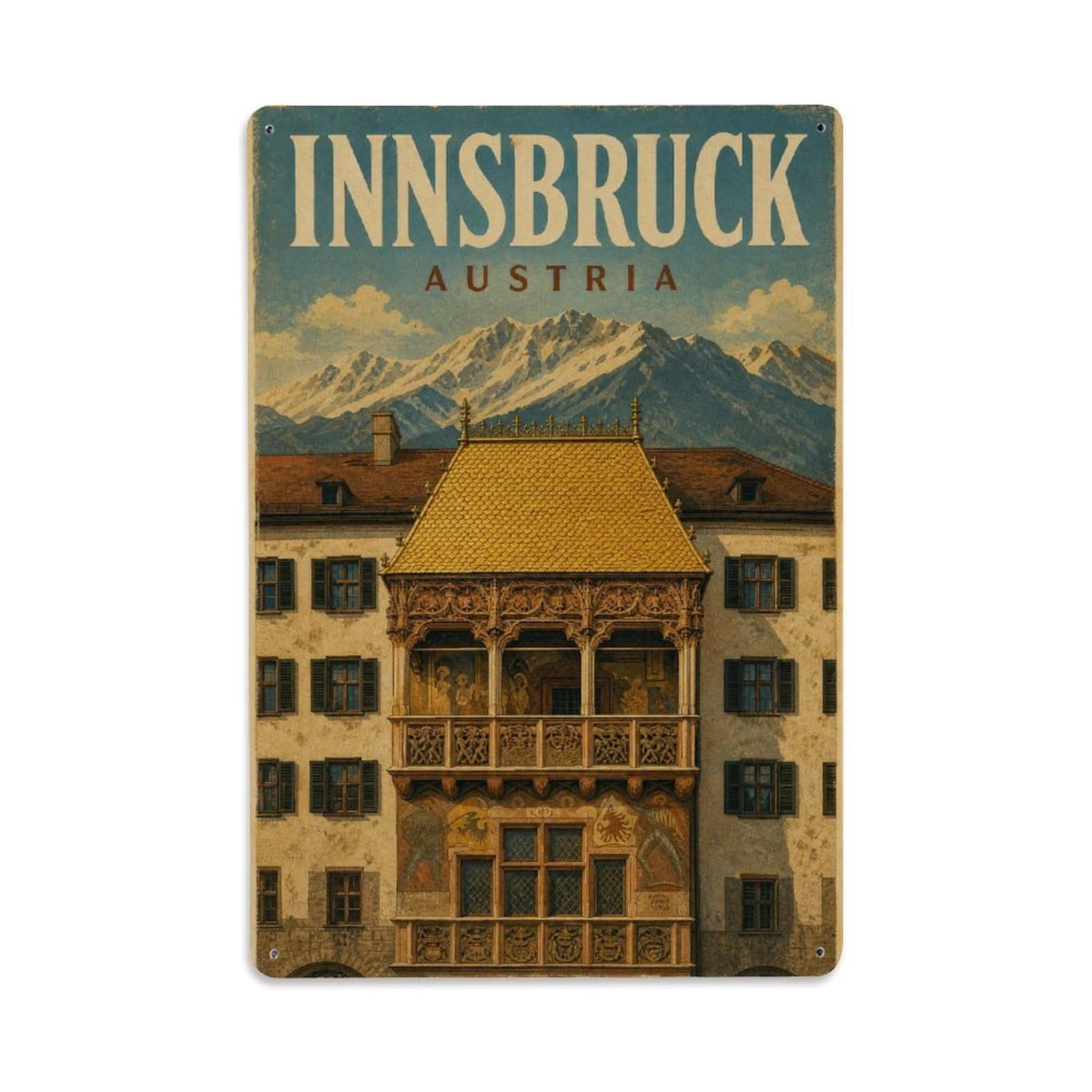 Retro Travel Austria Innsbruck Metal Tin Sign Plaque Wall Decor for Cafe, Club Bar, Office, Garden Metal Poster 8x12Inch