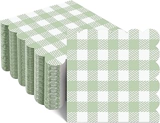 120 Pcs Green Gingham Napkins, Disposable Sage Green Napkin Scalloped Green Baby Shower Cocktail Napkins Paper Plaid Napkin for Picnic, Wedding, Baby & Bridal Shower,5 x 5 Inches