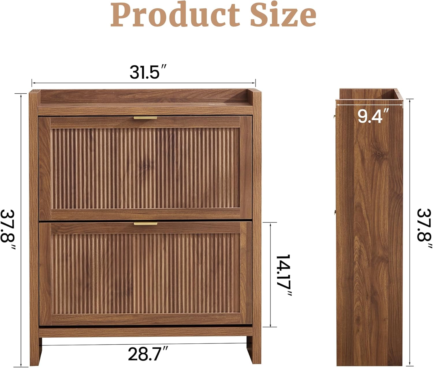 Fluted Shoe Storage Cabinet with 2 Flip Door for Entryway, Modern Freestanding Narrow Wood Shoe Rack Cabinet for Foyer, Front Door, Hallway