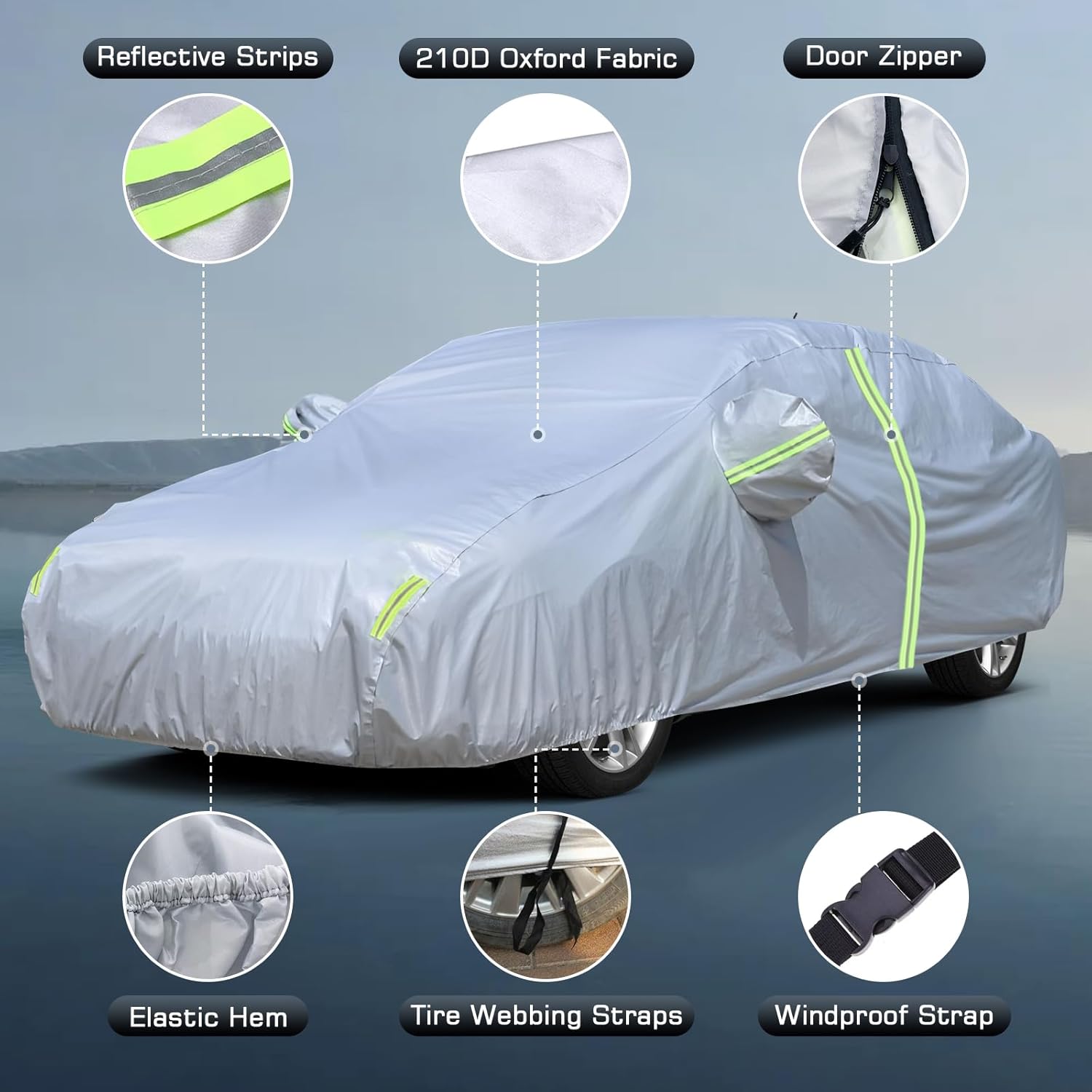 Custom Car Cover for 2007-2024 Toyota Camry, Waterproof All Weather Car Cover with Zipper Door & Windproof Bands for Automobiles Outdoor Sun UV Rain Dust Snow Wind Protection (Gery)