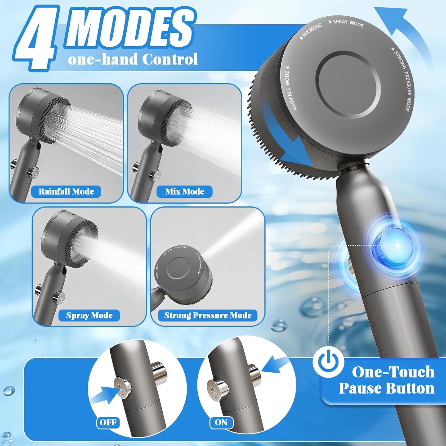 High Pressure Filtered Shower Head- Handheld Showerhead Drops Combo for Hard Water | 4 Modes with 3 Replacement Filters, 59" Extra Long Hose & Adjustable Bracket & ON/Off Switch for Hair & Skin image 5