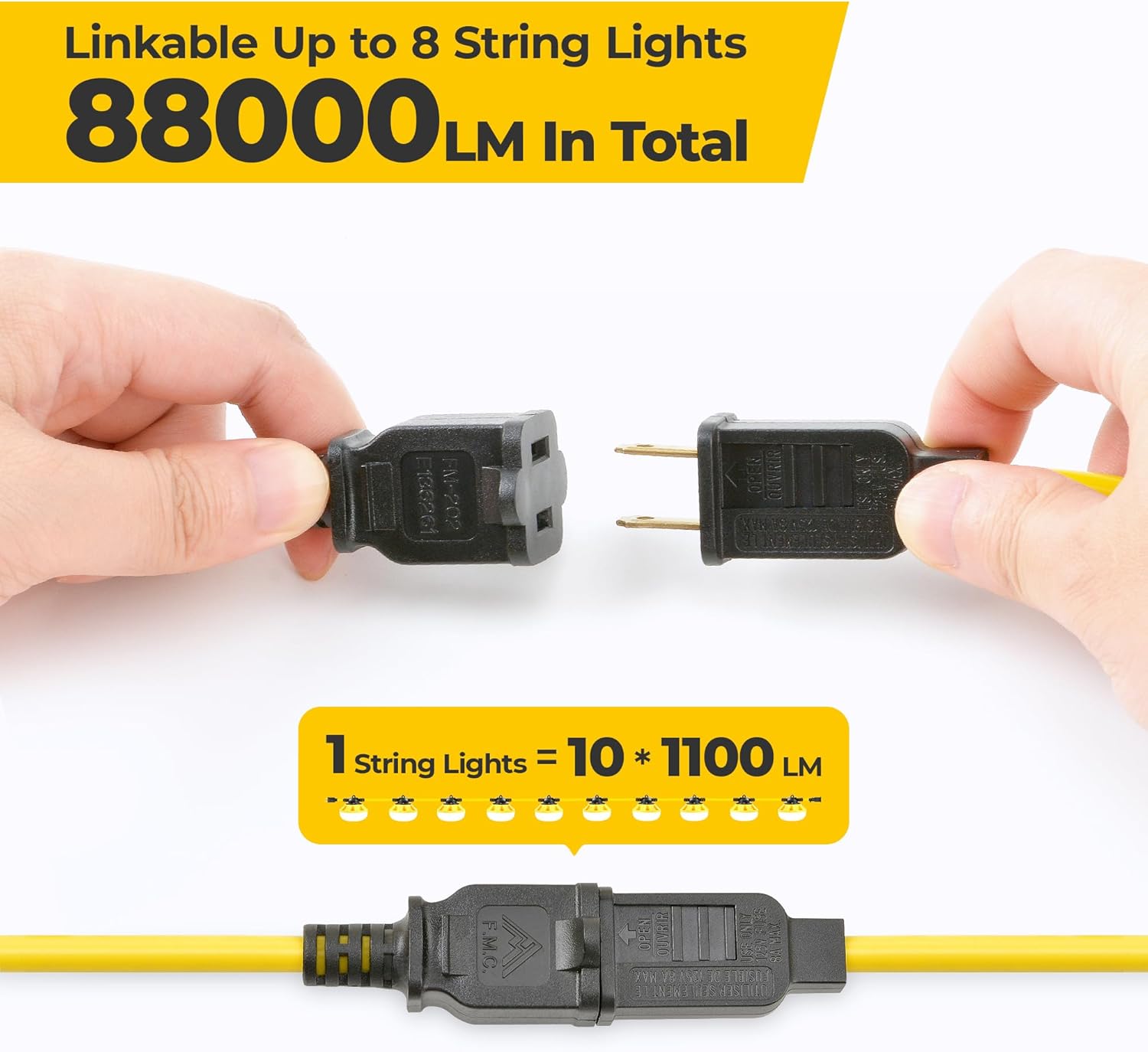 100ft Construction String Lights: 100w 11000lm ETL Certified Bright Industrial Outdoor Temporary Lighting Led Hanging IP65 Waterproof 18AWG Wire Work Light for Attic Jobsite Garage - Image 4