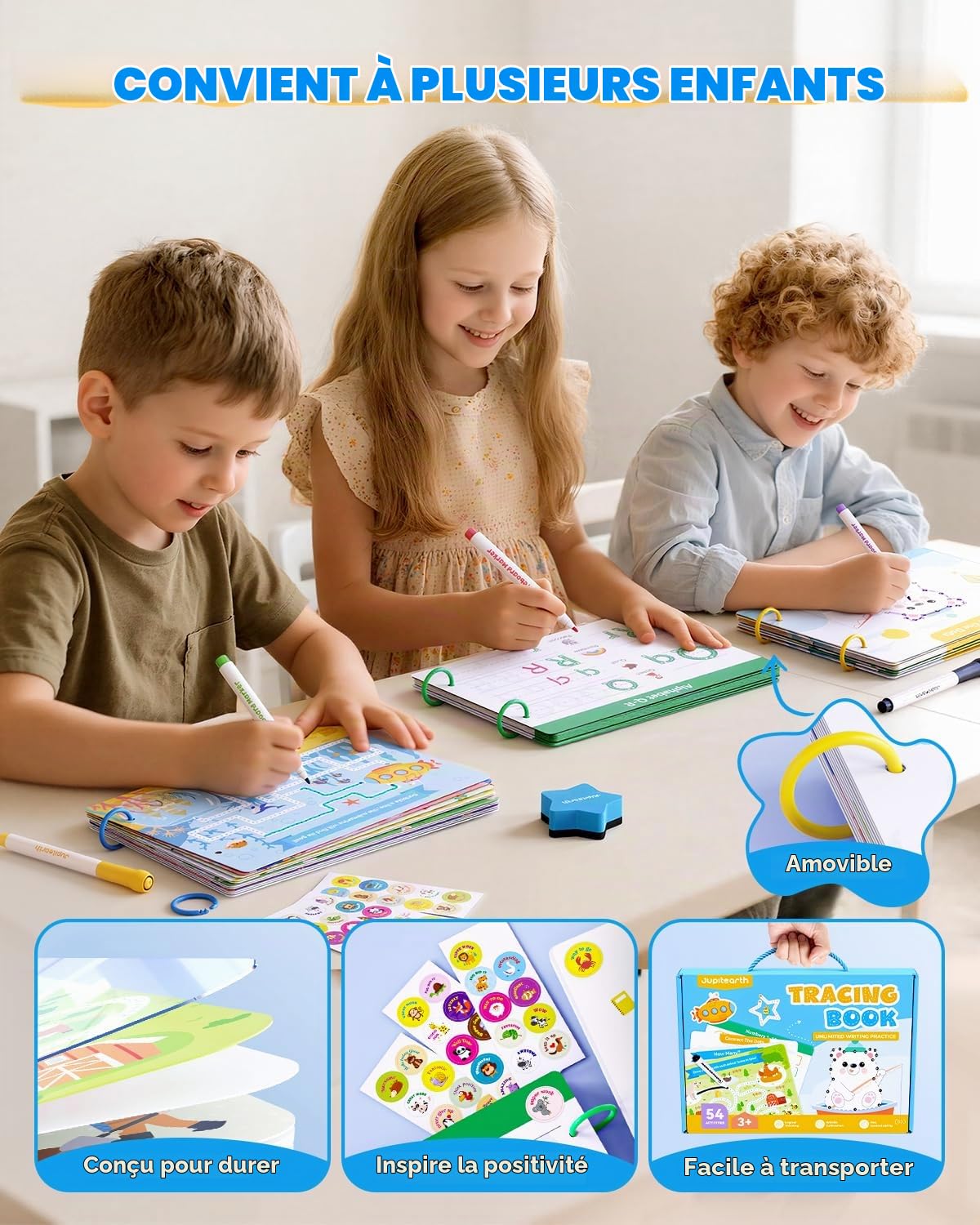 Activités d'apprentissage préscolaire, 54 pages réutilisables, livres de traçage pour enfants de 3 à 5 ans, livre d'activités pour tout-petits, cahiers d'exercices d'écriture pour la maternelle, jouet