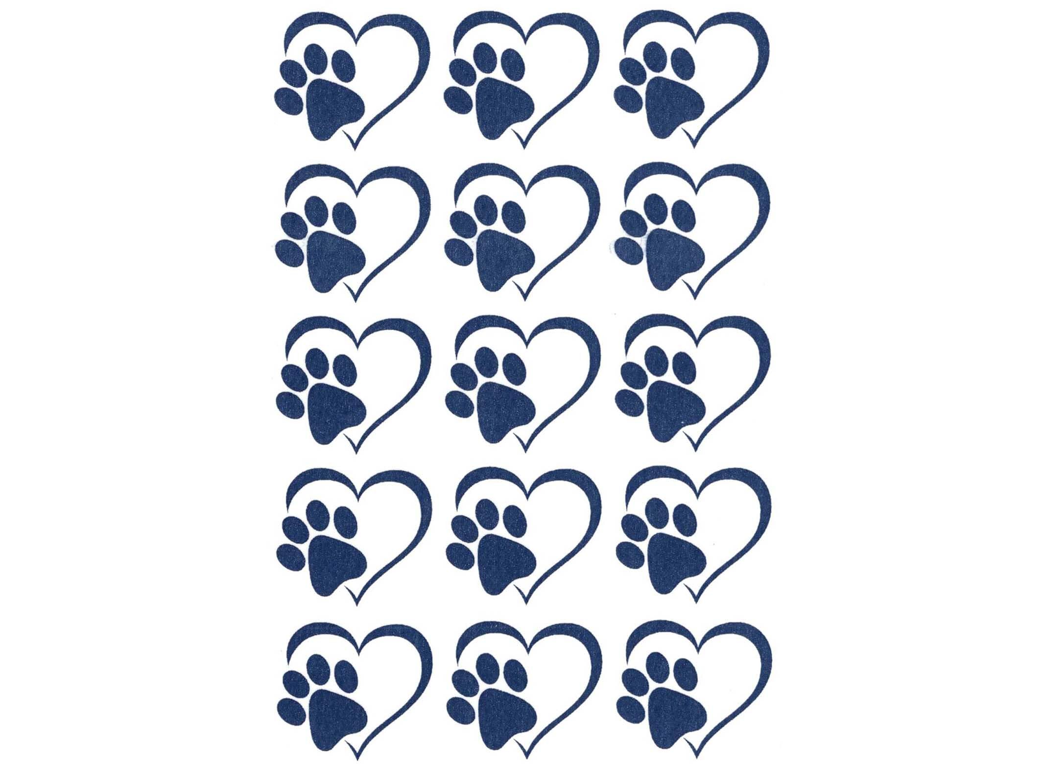 Heart Paw Print 15 pcs 1 Inch Blue Fused Glass Decals