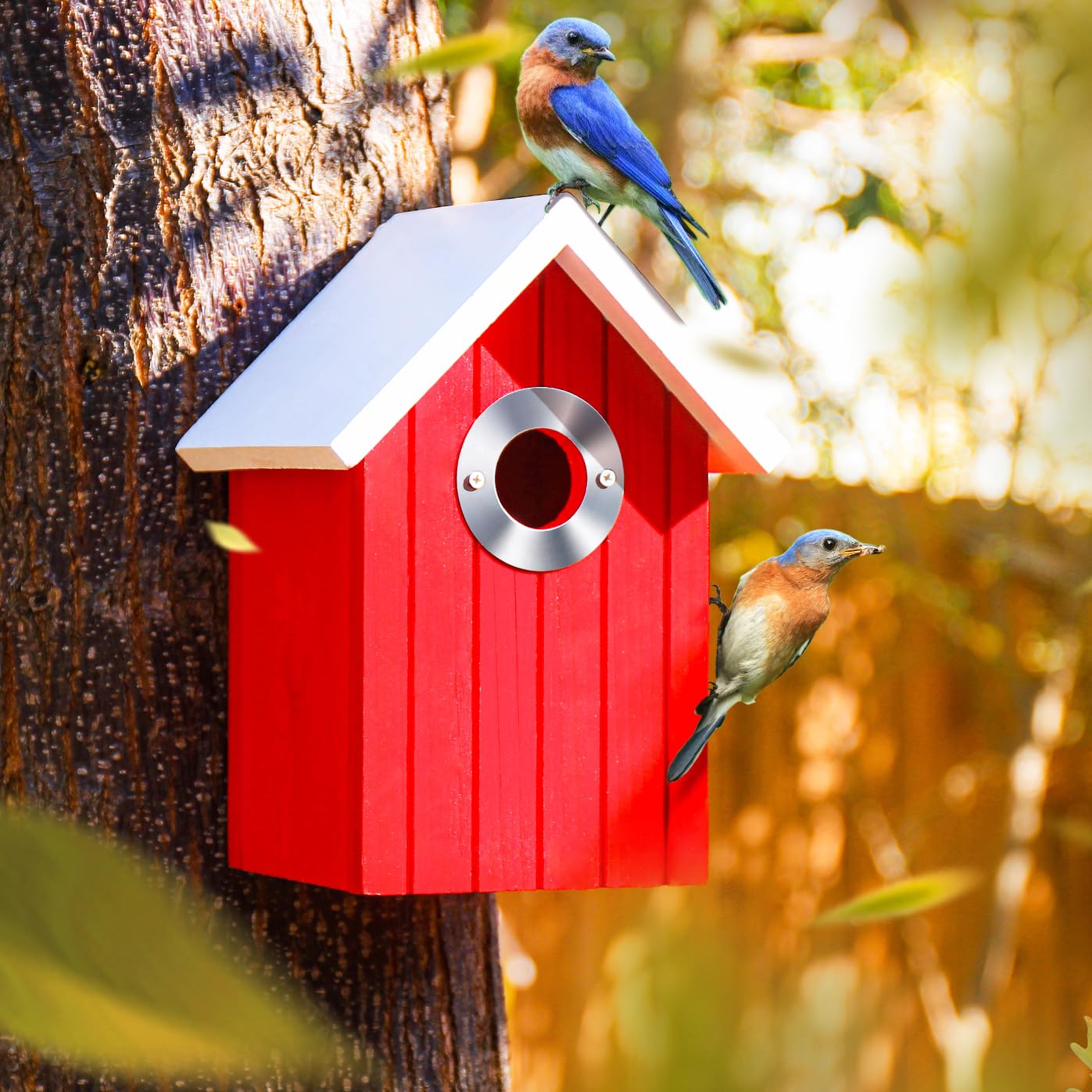 Cedar Bluebird House, Wooden Bird House For Outside, 1.5