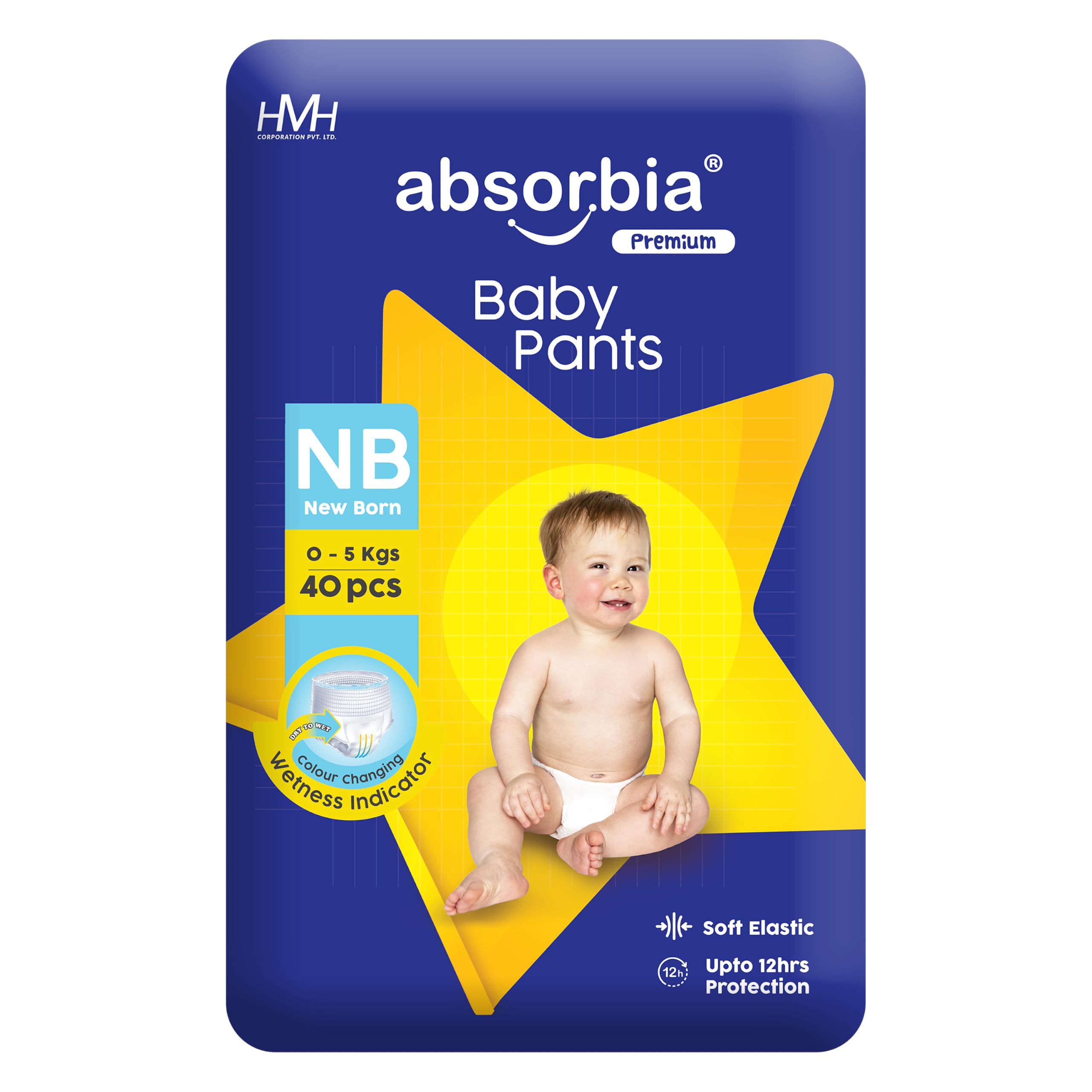 Absorbia Baby Pant Diaper Newborn (NB) 0-5 kg, 40s x Pack of 1 | Up to 12Hrs Protection | Cottony Comfort with Soft Elastic | Wetness Indicator | High Absorbancy | Wider pee distribution-image-45