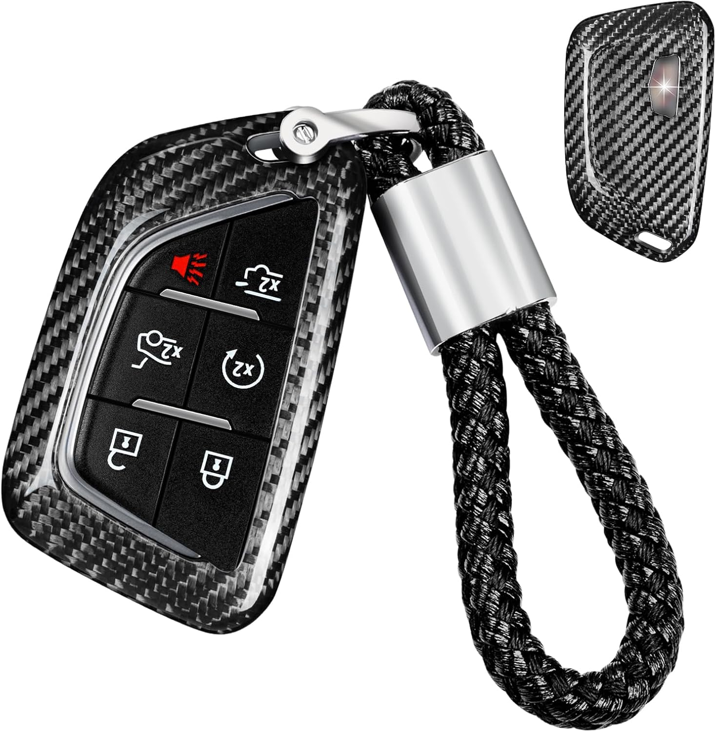 T-carbon Key Fob Cover Compatible with Cadillac Escalade CT4 CT5 Real Glass Fiber Key Fob Case Shell Protector fits for Cadillac Escalade CT4 V,CT5 Sport (Silver Black)