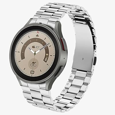 KOREDA No Gap Metal Bands Compatible with Samsung Galaxy Watch 5 Pro 45mm/Galaxy Watch 4 Classic 46mm, Solid Business Stainless Steel Metal Strap for Samsung Galaxy Watch 5 Pro 45mm (Silver)