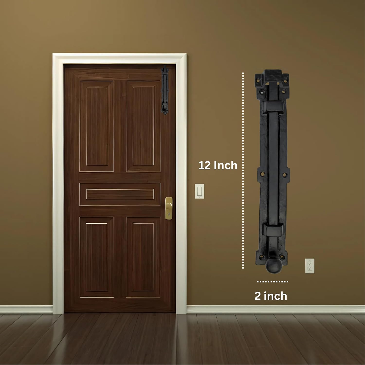 Set of 2, 12 Inch Length Black Powder Coated Iron Surface Slide Bolt Ideal for Doors/Gates/cabinets. Easy Installation