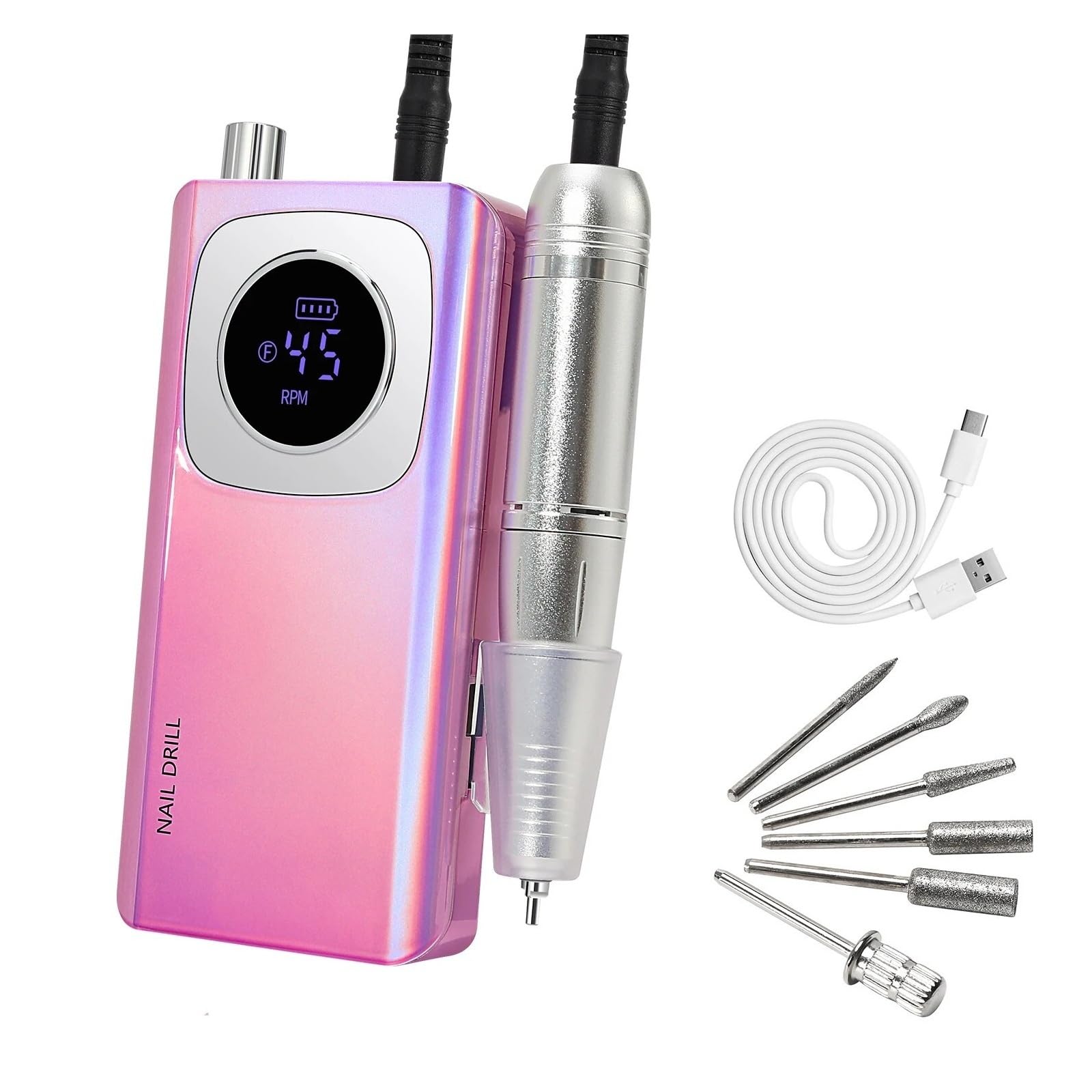 Trapano per unghie, Trapano for unghie elettrico da 45000 giri/min, levigatrice for ricaricabile(Purple)