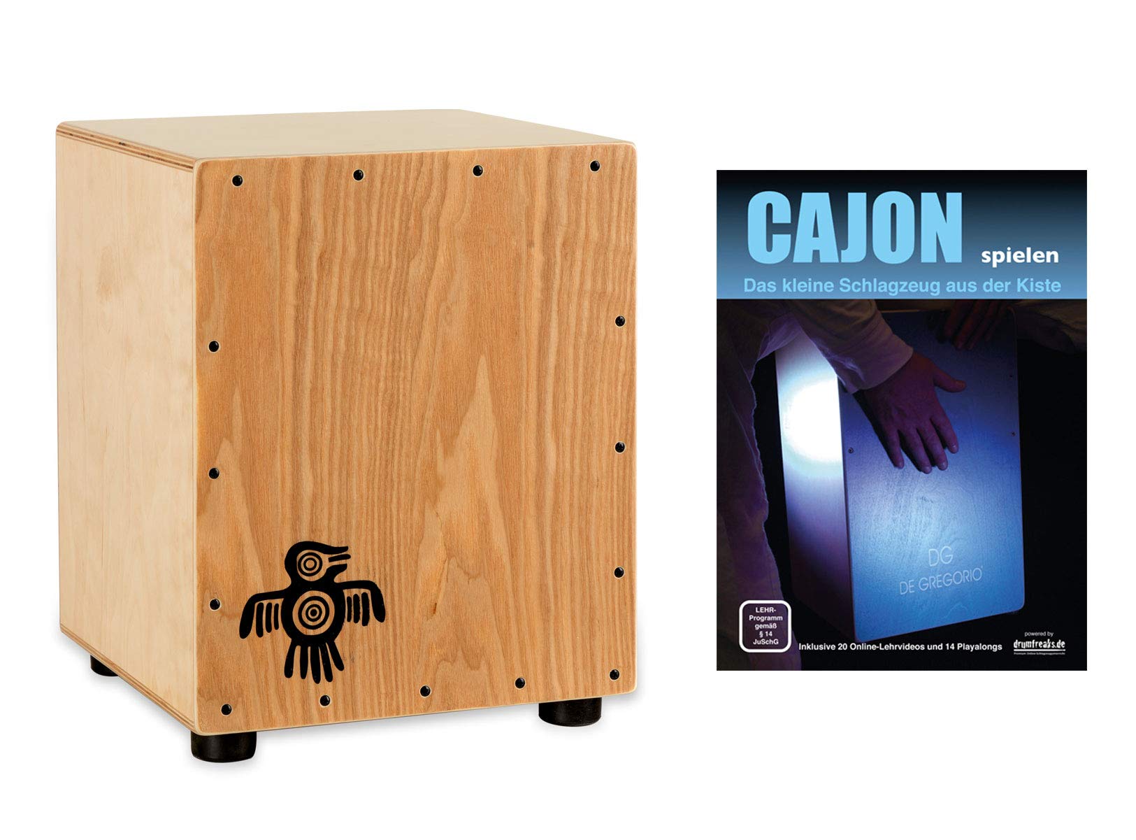 XDrum PERC CP-371 Junior Cajon Peruana Ash Set (Set inkl. Cajon mit nur 37 cm Höhe, perfekt für Kinder, passender Rucksack-Tasche für sicheren Transport & Aufbewahrung und Cajonschule für Einsteiger)