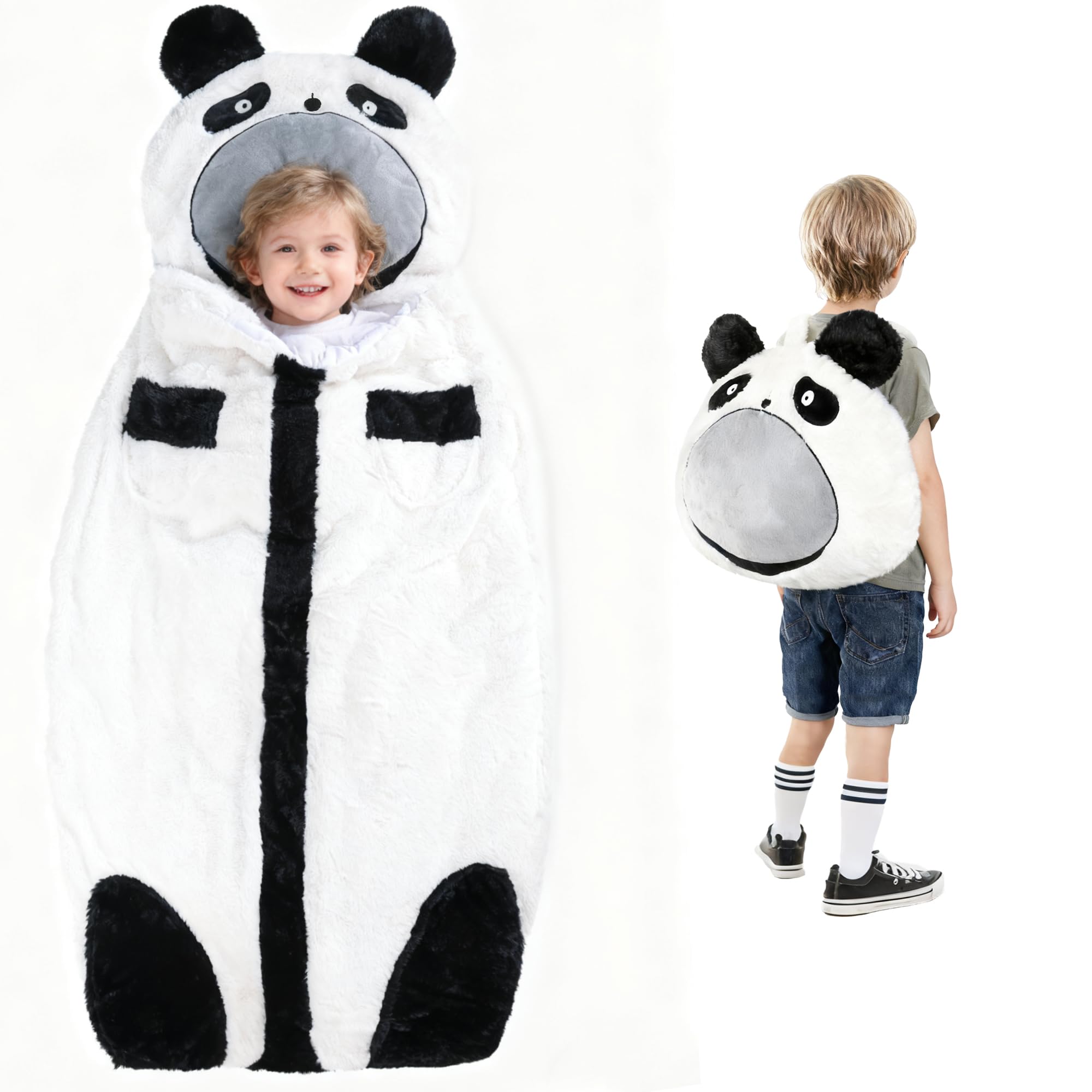 Children's Sleeping Bag, 190 x 90 cm, Toy Sleeping Bag, 2-in-1 Stowable Cute Children's Sleeping Bag with Pillow and Blankets, for Children Aged 3-10 Years for Playing, Playing and Celebrating