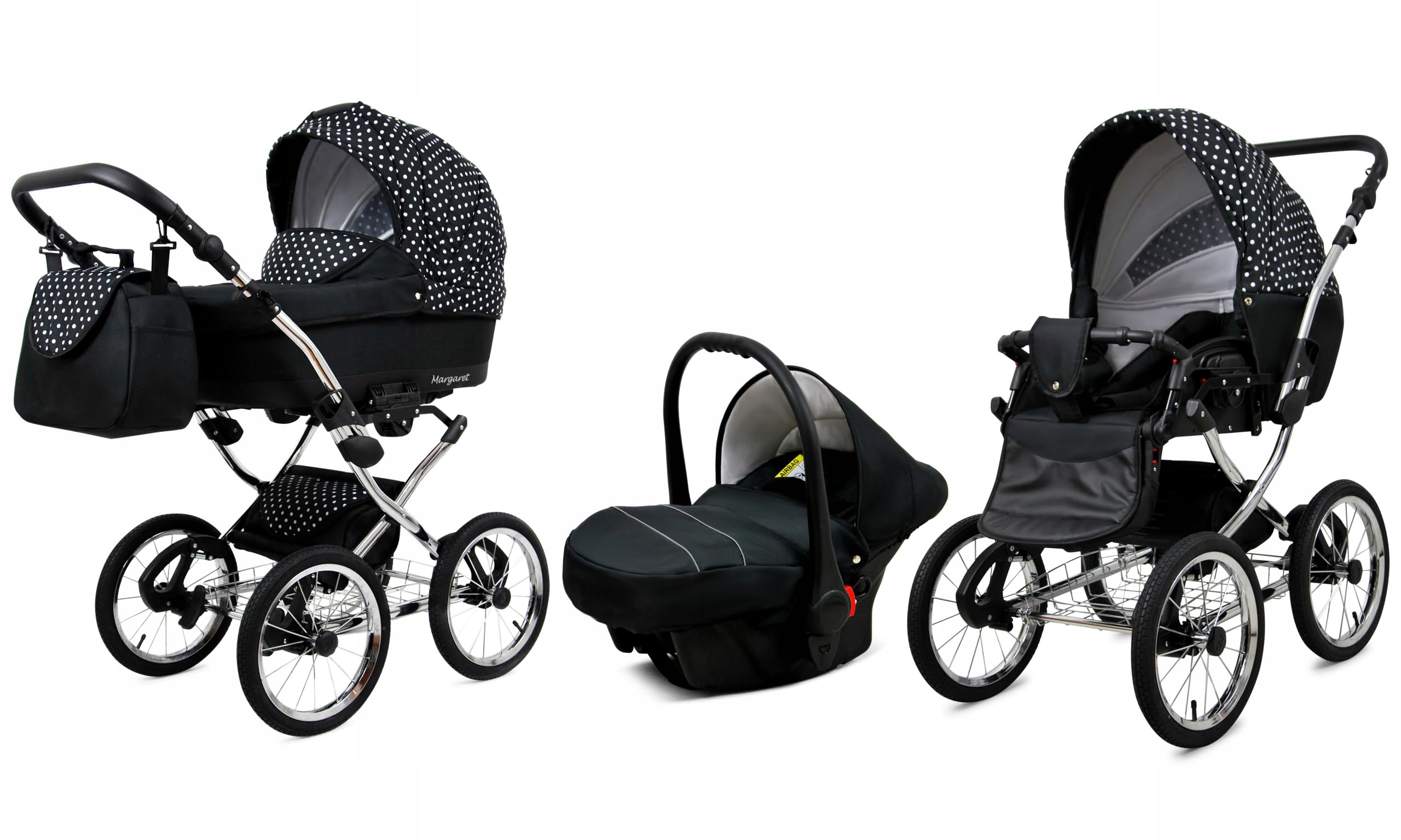 BabyLux® Carrito de Bebé Sistema de Viaje Set 3 en 1 - Margaret Exclusive - incl. Capazo, Silla de Paseo, Silla Coche - Cochecito - con Bolso cambiador, Cubierta para la lluvia, Mosquitera etc.