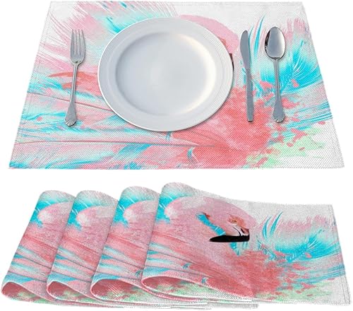 Miniatura 2 de Cute Flamingo Style Placemats Set of 4 Table Mats Washable Placemat Waterproof Place Mats for Party Home Dining Table Decor 18x12 in
