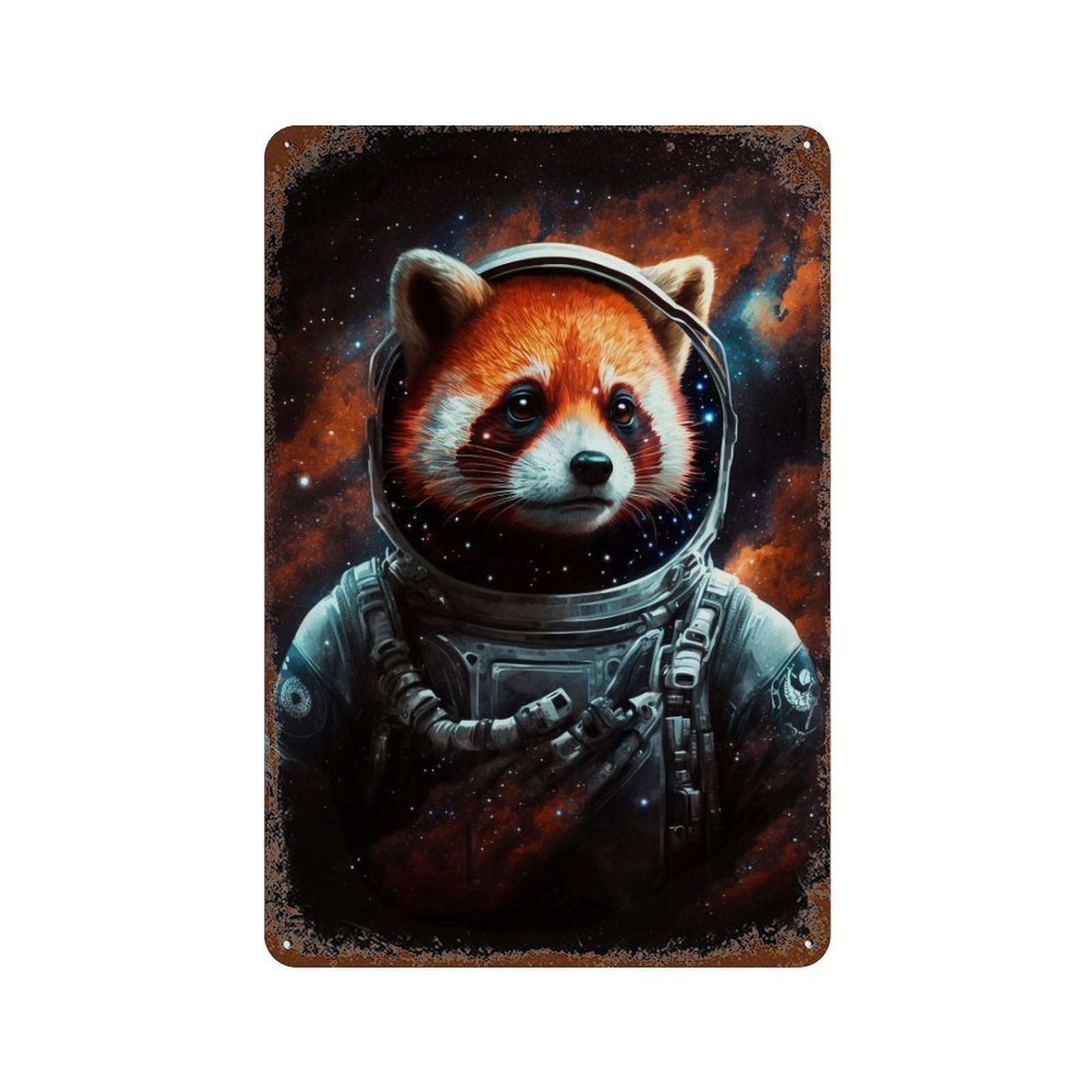 Red Panda Astronaut Space Art Vintage Rust Metal Sign 11.8"x7.9", Ideal for Bistro, Counter And Cafe Decor