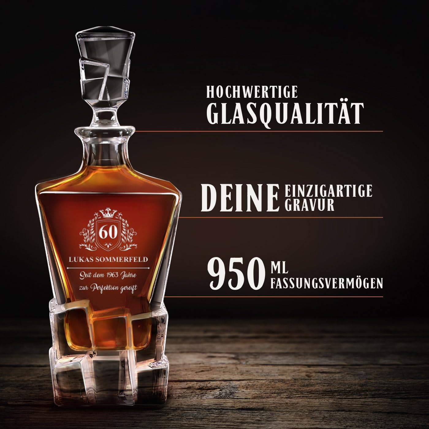Maverton 950 ml Whiskey Karaffe + 4 / 6er Whiskygläser Set mit Gravur