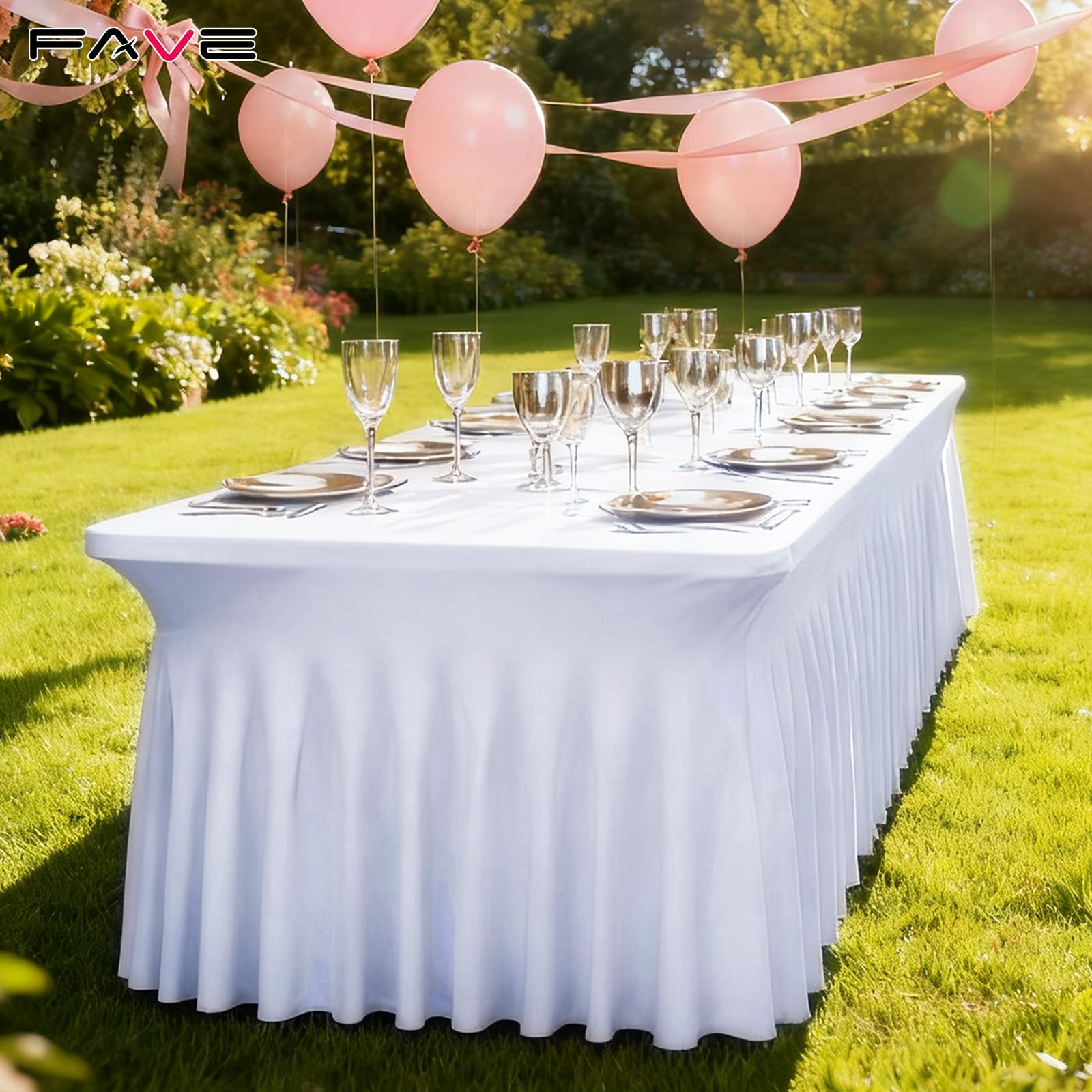 FAVE 2er Set Tischröcke für Rechteckige Tische 244 cm, Weiß | Tischdecken mit Passform für Party, Outdoor, Hochzeit und Bankett, Weiß, 76x244 cm