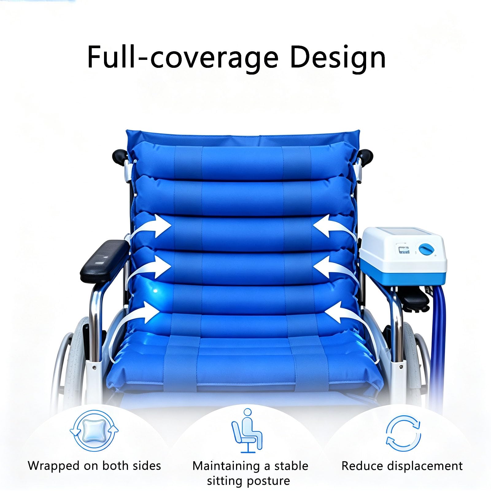 JOSBY Sedile Gonfiabile Estivo per Sedia A Rotelle, con Pompa Ad Aria Regolabile, Cuscino Schienale con Airbag Multipli, Materasso Ad Aria Impermeabile E Traspirante, per Anziani E Disabili Che