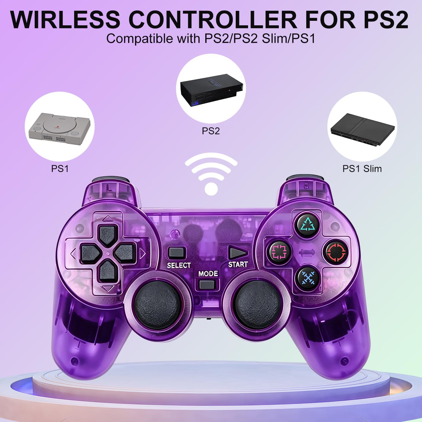 PS2 Controller,2 Packs Wireless Controller Compatible with PS2/PS2 Slim/PS1