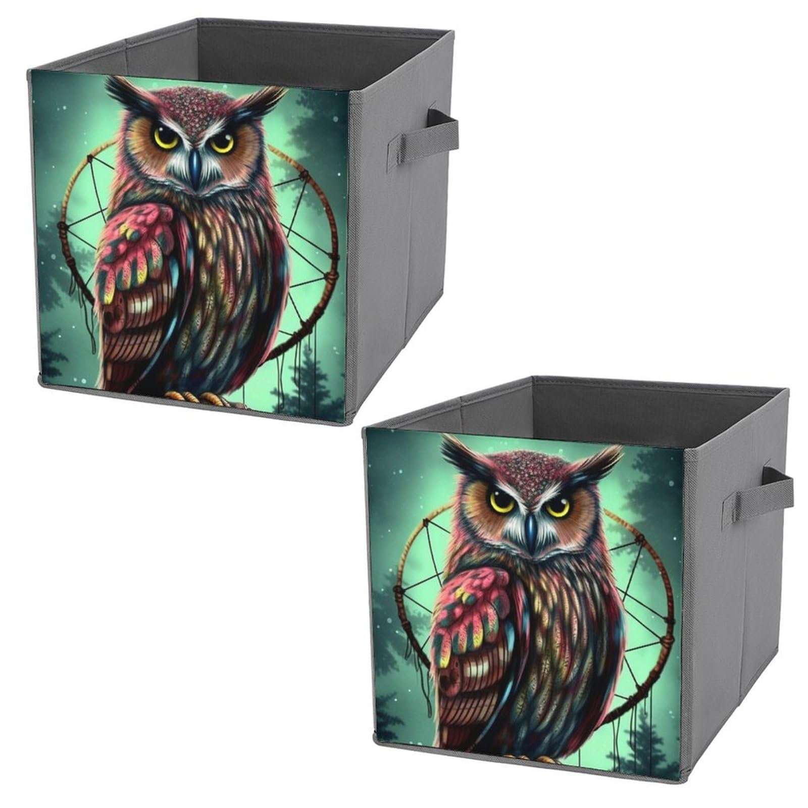 NONHAI Collapsible Storage Bins with Dual Handles Fabric Storage Basket Foldable Cubes Organizer Baskets Owl Storage Boxes for Organizing Clothing Cube Storage Organizer Bins