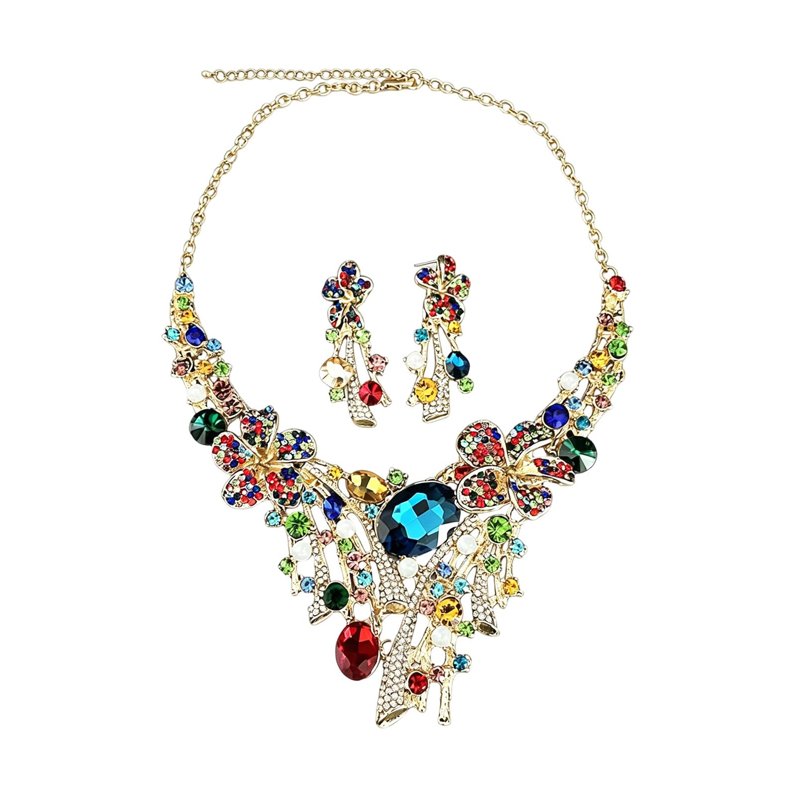 Deslumbrante juego de collar y aretes de tuerca con longitud ajustable, exquisito juego de joyas adecuado para un estilo versátil, joyería floral geométrica