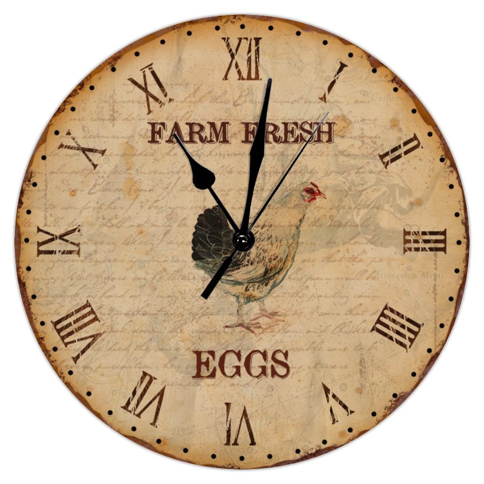 Horloge murale silencieuse bois vintage 38cm deco ferme cuisine