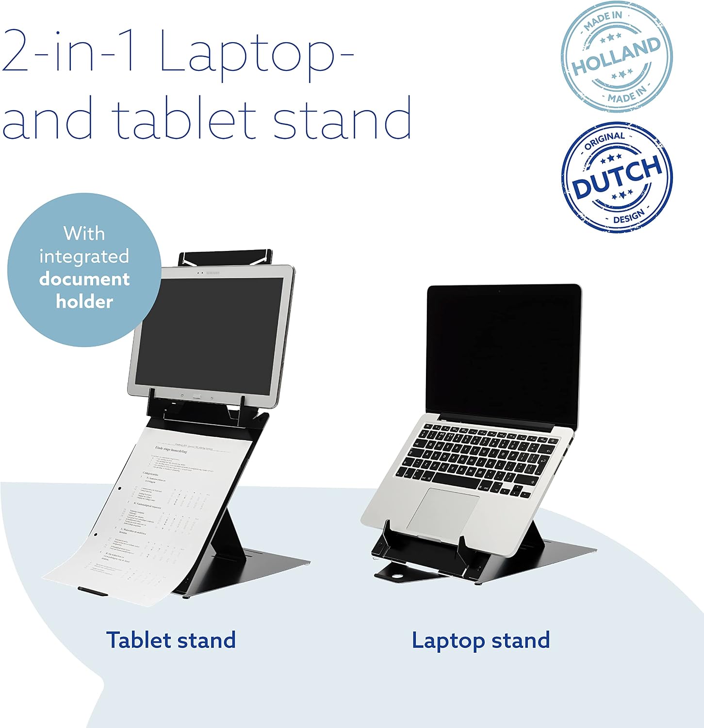 R-Go Riser Duo Tablet and Laptop Stand, 2 in 1 Dual Stand, Ergonomic, Ultra-Thin Aluminum, Adjustable Portable, for 10-22" MacBook/Air Pro/Dell XPS/Lenovo/Tablet, Support up to 11ibs, Black
