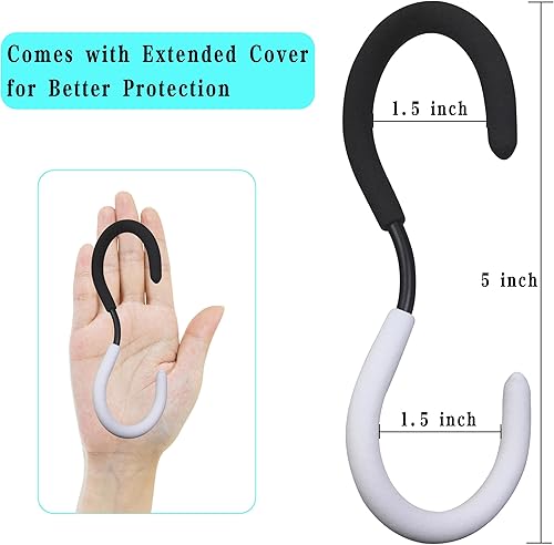 Miniatura 3 de echinff Paquete de 20 ganchos en forma de S para colgar, ganchos en forma de S con 2 fundas protectoras adicionales, gancho de baño, ganchos de