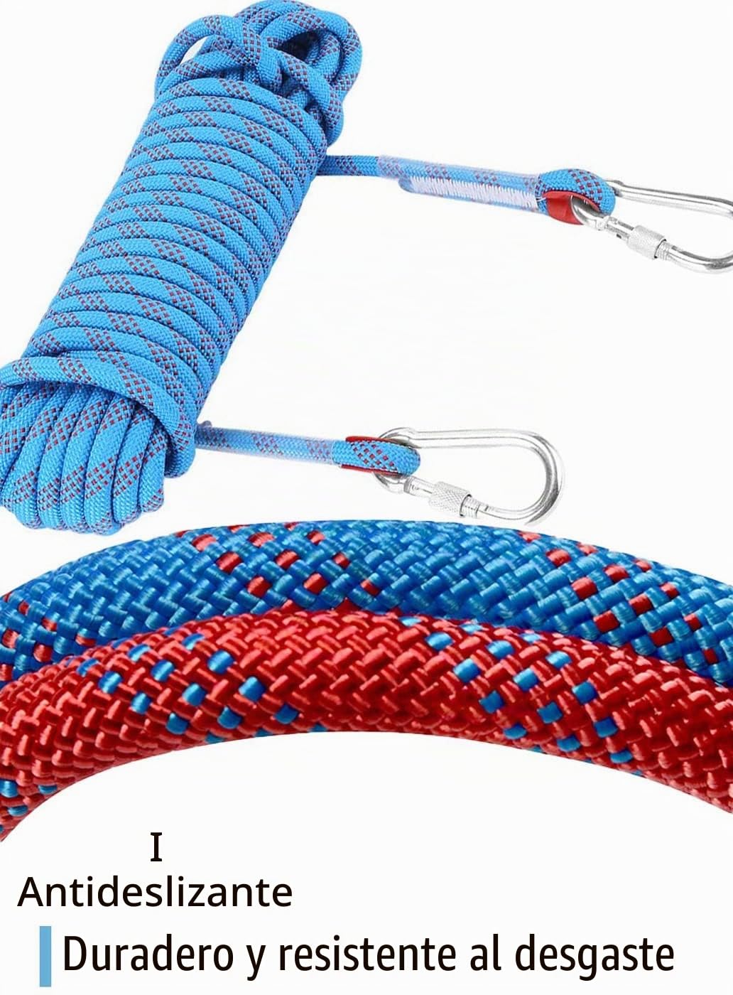 Cuerda de escalada estática 10 mm con mosquetones para seguridad y escape al aire libre