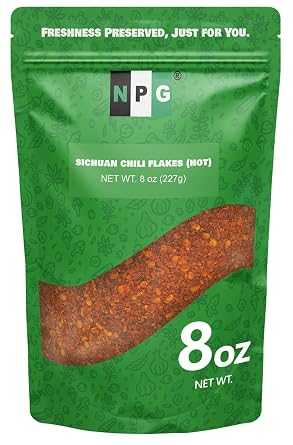NPG Sichuan Chili Flakes 8 oz, Extra Hot, Crushed Red Pepper Flakes | Extra Hot, Chili Oil Essential for homemade chili oil, kimchi, pizza and tacos, Extra-hot heat with authentic Szechuan flavor
