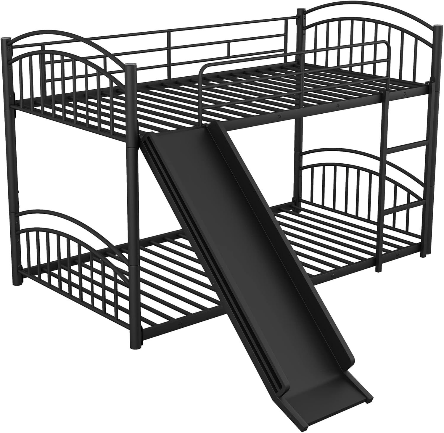 House Bunk Bed with Slide Twin Over Twin Metal Bunk Beds Frame Low/Floor Playhouse Bunked for Kids Boys Girls Teens, Can Be Separate into 2 Beds, Black
