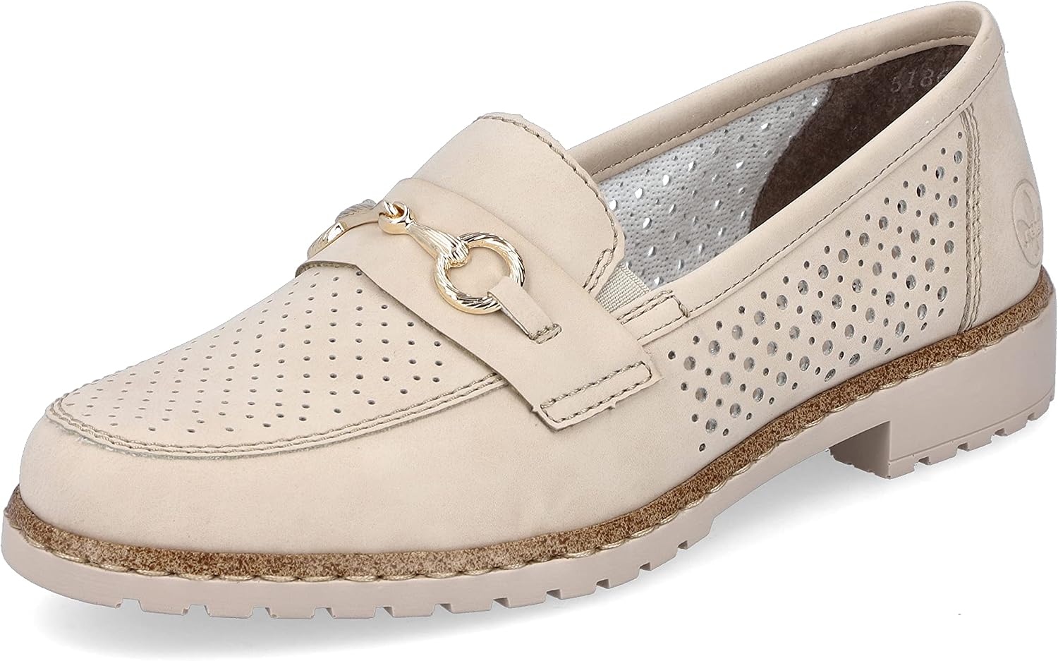 Rieker Mocassins Femme 51863 - Chaussures Basses Confortables Bleu Ciel Avec Chaîne Tendance Et Semelle Ultra-Légère
