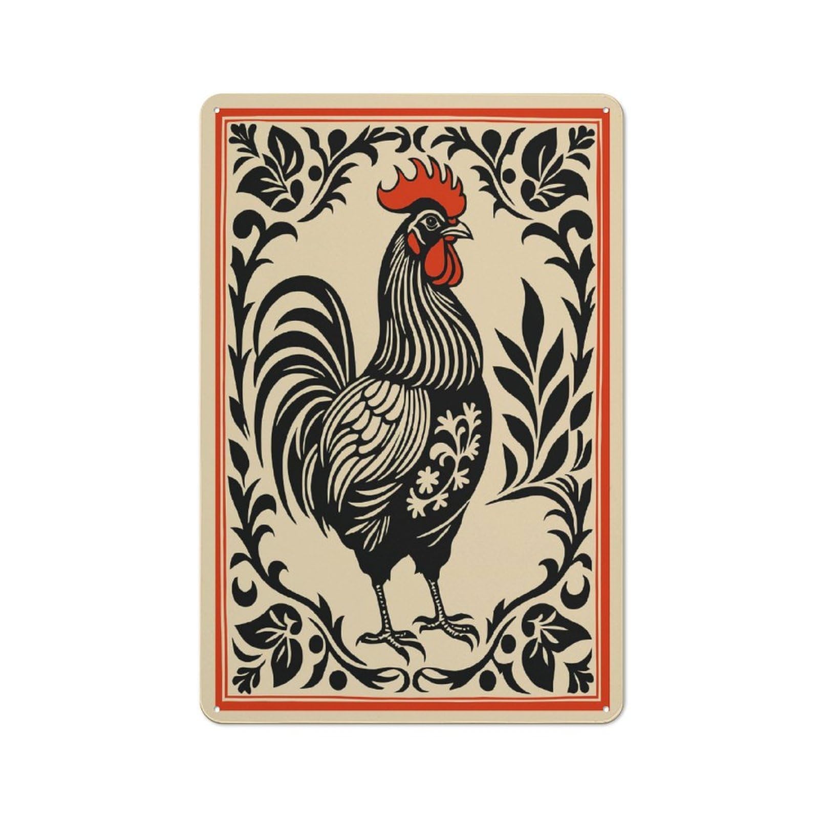 Junmoney Style-16 Farmhouse Metal Sign With Ornate Rooster Illustration Design 30X20cm, Rustic Country Wall Plaque For Cottage, Kitchen, Hallway Or Breakfast Nook