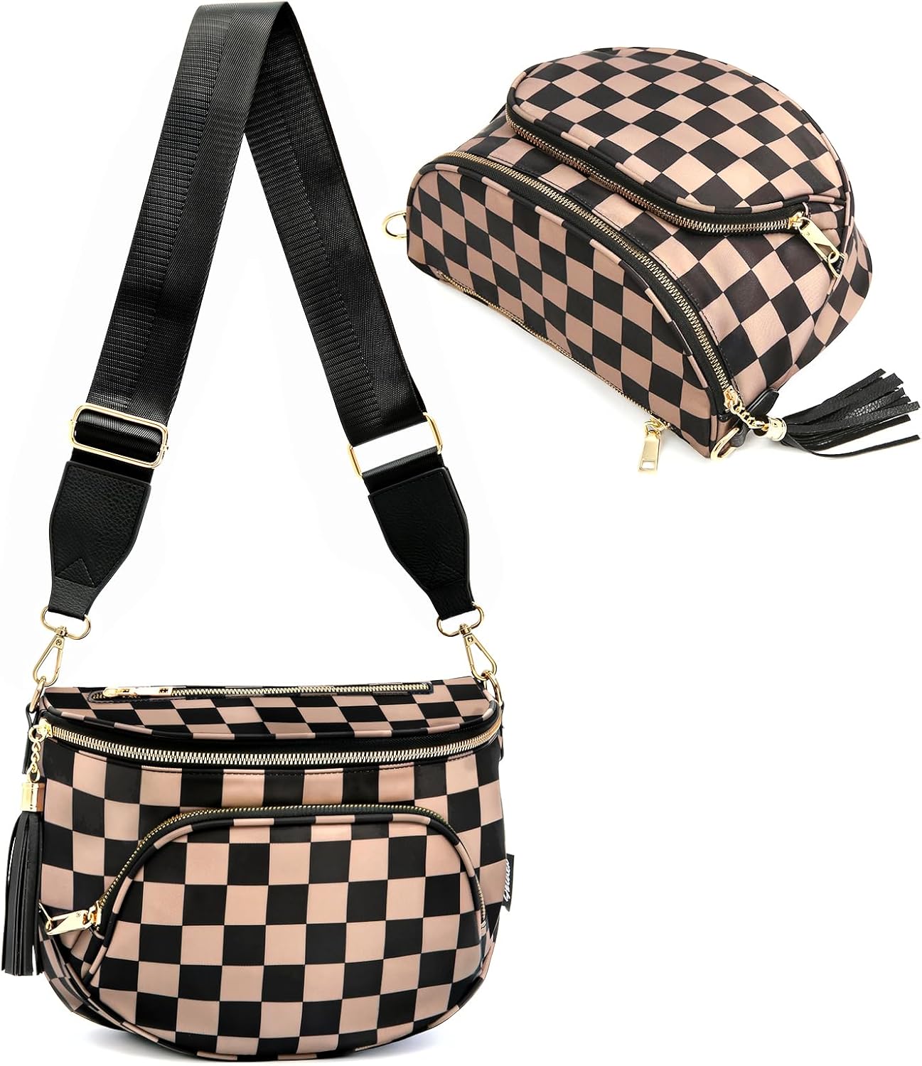 Checkered Crossbody Bag Anti Theft Spacious Bum Bags for Women Nylon Fanny Packs Lightweight Purse Wallet for Travel