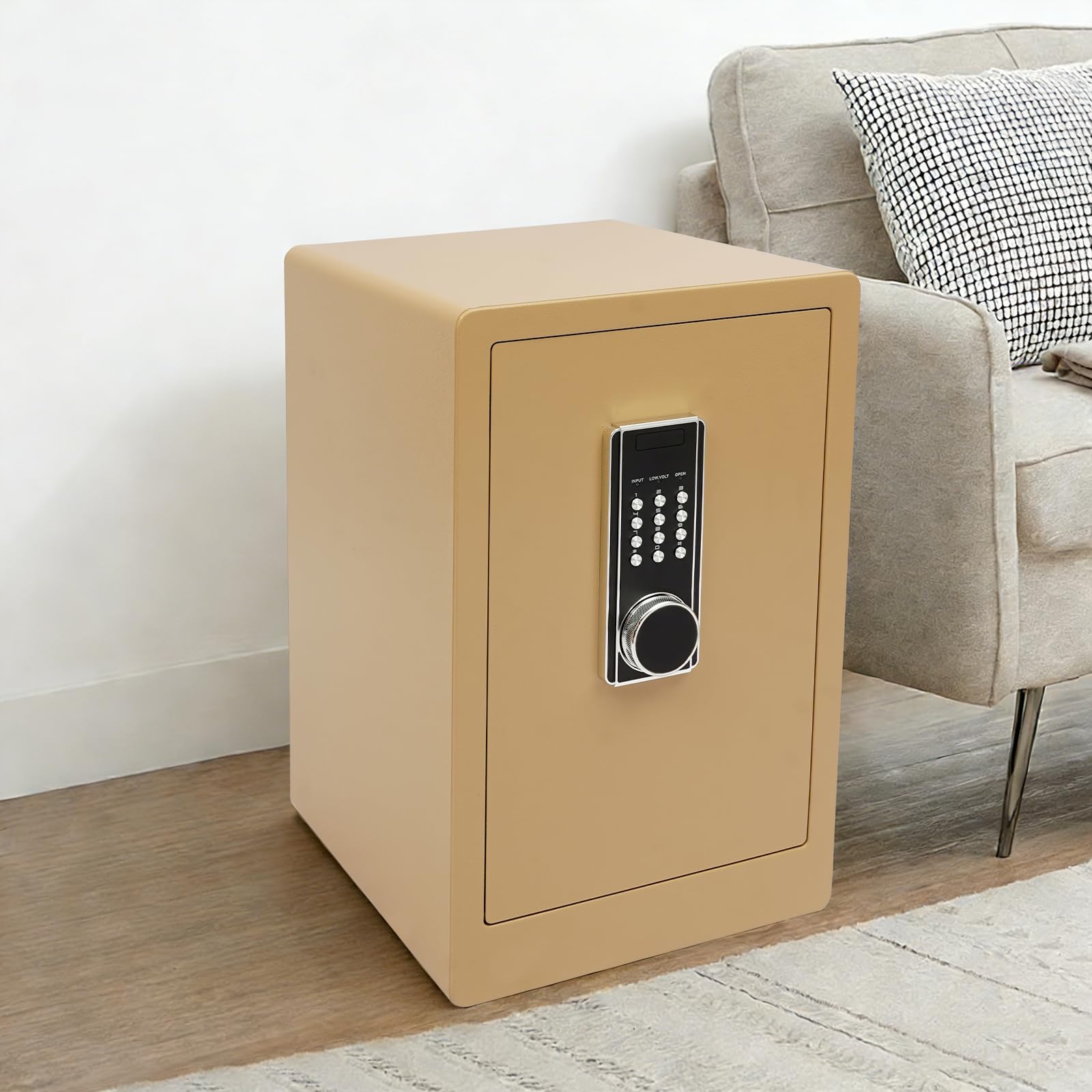 Cassaforte a 3 livelli, cassaforte per mobili, password/chiavi, cassaforte per documenti, con rivestimento antincendio e sistema di allarme, per casa, ufficio e camera da letto (oro)