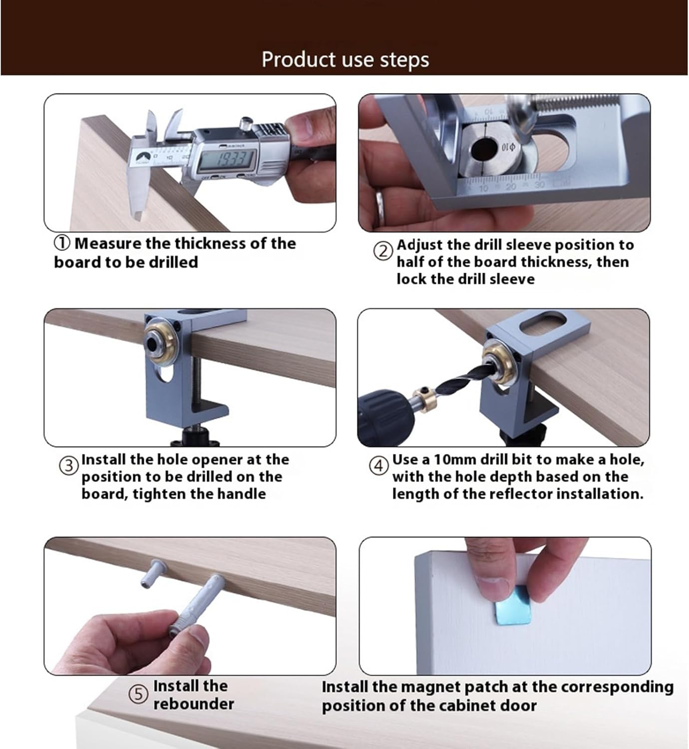 Compact Press Action Wood Drilling Jig For Cabinet Dowels Aluminum Alloy Tool Enhances Accuracy In Woodworking Projects Push Button Cabinet Door Hole Jig