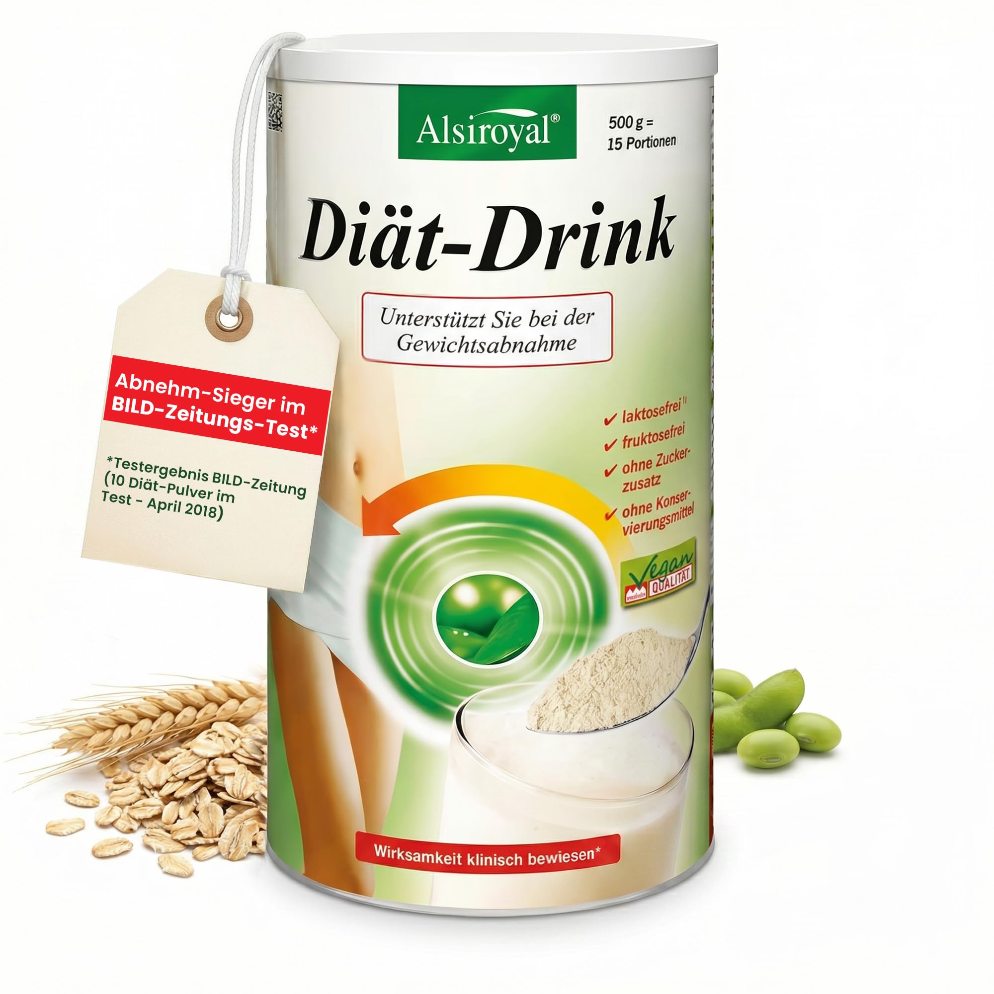 Alsiroyal Diät-Drink · Wirsamkeit bewiesen · schmeckt, sättigt, aktiviert | Abnehmshake & Diät Shake zum Abnehmen · Mahlzeitenersatz ohne Zuckerzusatz · ballaststoff- & eiweißreich · vegan, glutenfrei