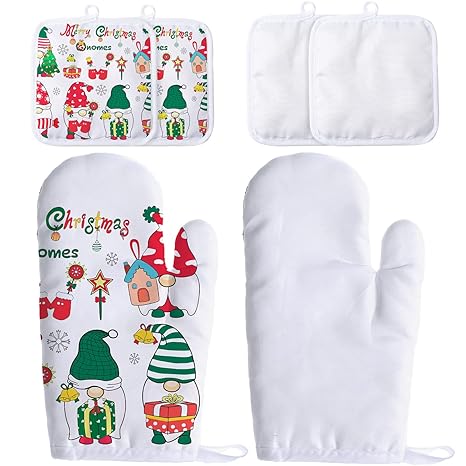 Blank Sublimation Oven Mitts Set Include Blank Sublimation Heat Resistance Oven Gloves and Blank Sublimation Pot Holders for DIY Kitchen Dining Room Accessories (6)