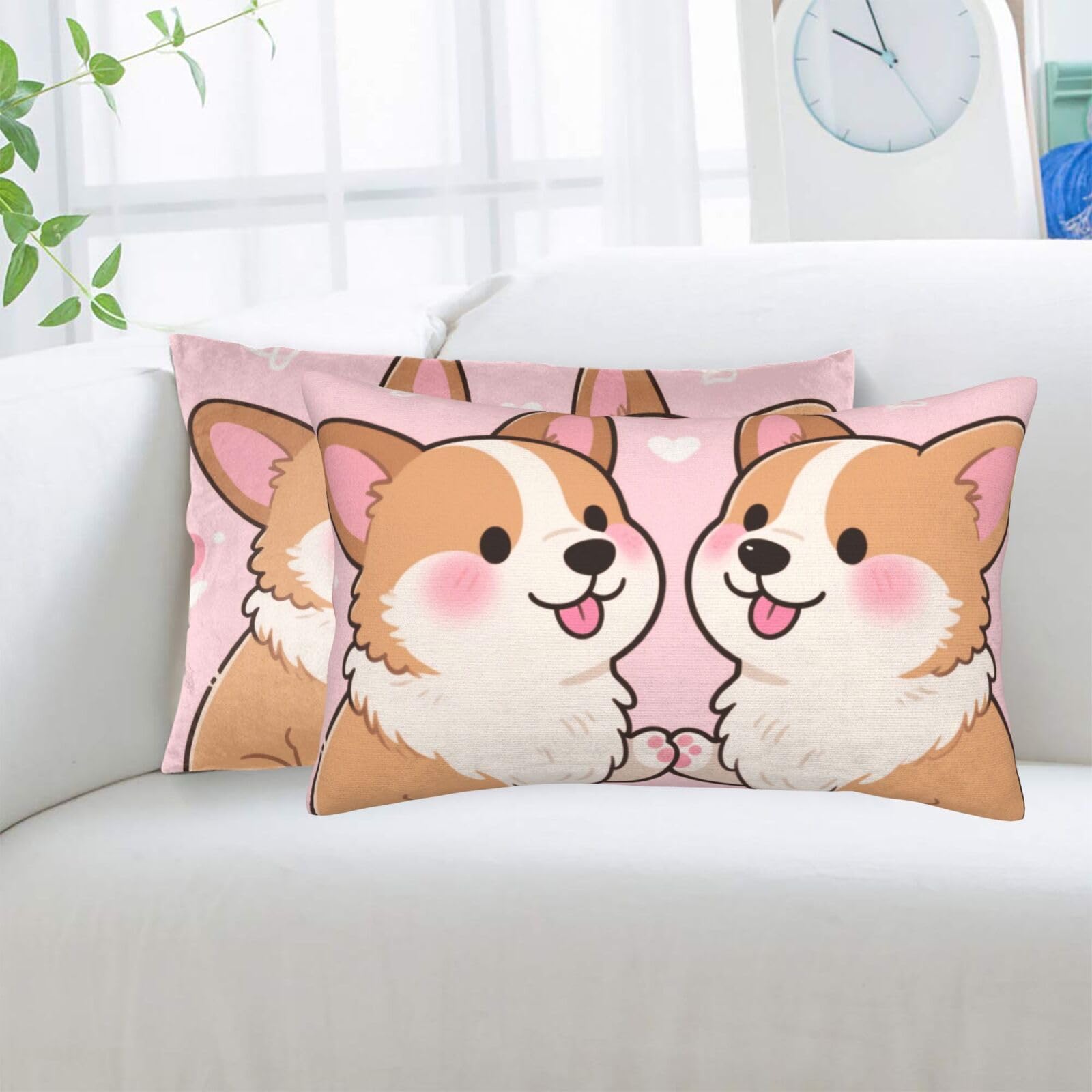 2 Pack Standard Pillowcases Sets, Ultra Soft Comfort Microfiber Plush Pillow Cases Cute Corgis Love Decorative Throw Pillow Cover with Hidden Zipper for Bedroom, Sofa, Couch,16"X24"