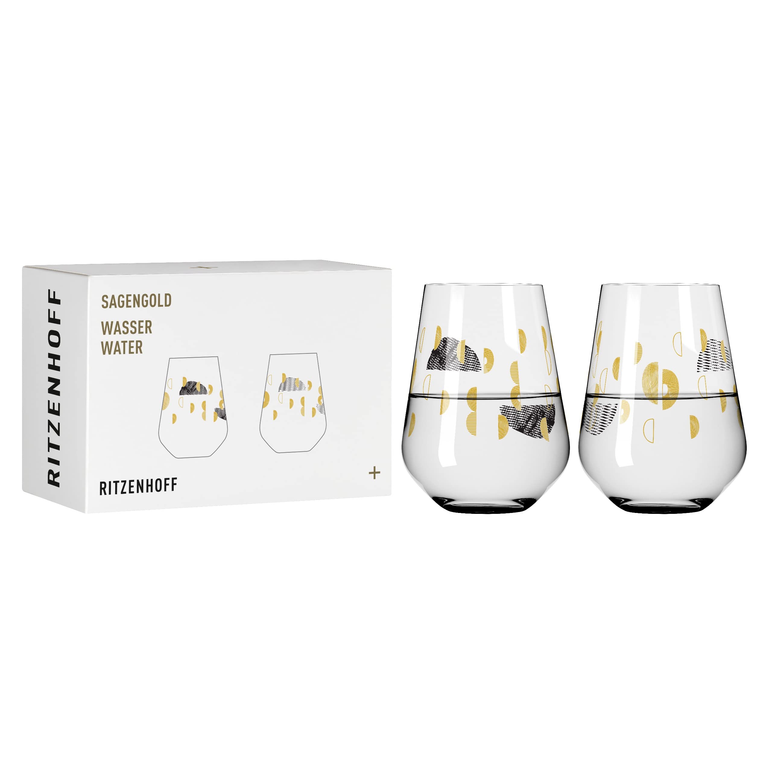 RITZENHOFF Sagengold No. 2 Series 3421002 Water Glass 500 ml Set of 2 with Grape Motif, Real Gold, Made in Germany, Black, Gold