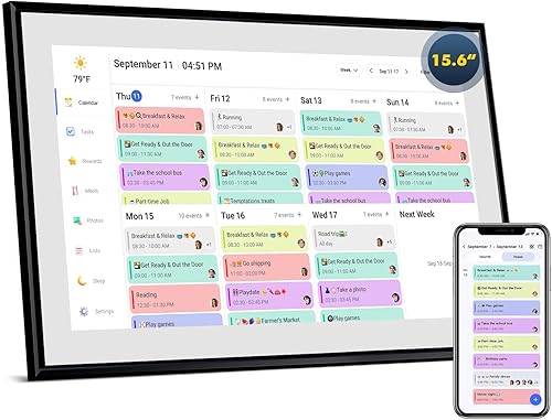 Calendario digital digital de 15.6 pulgadas, calendario electrónico y tabla de tareas, 1920 x 1080P IPS pantalla táctil de pared, agenda semanal y