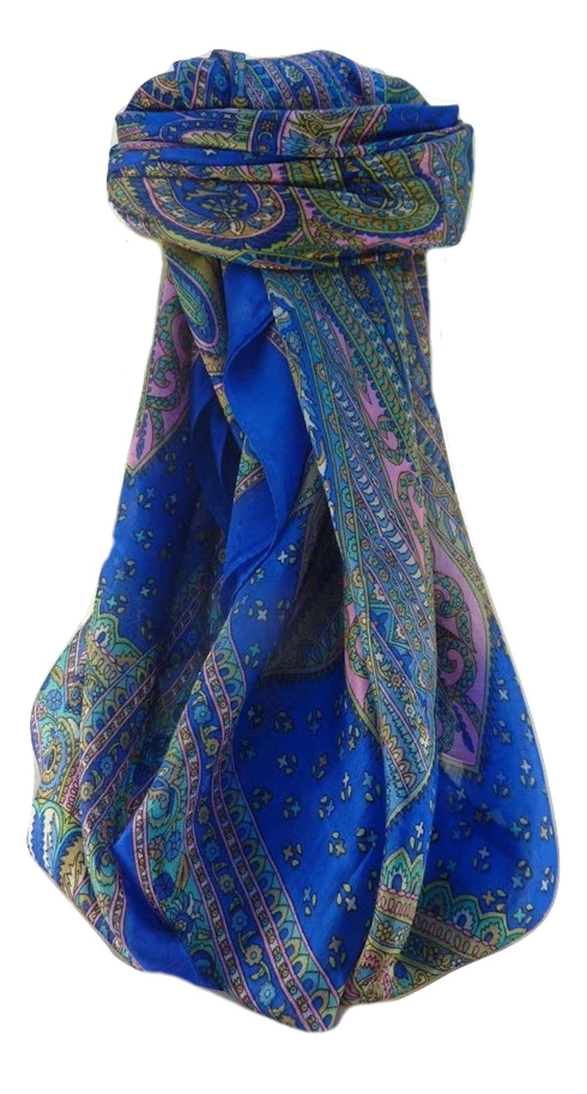 Pashmina & Silk Blue Mulberry Silk Traditional Square Scarf Nanda