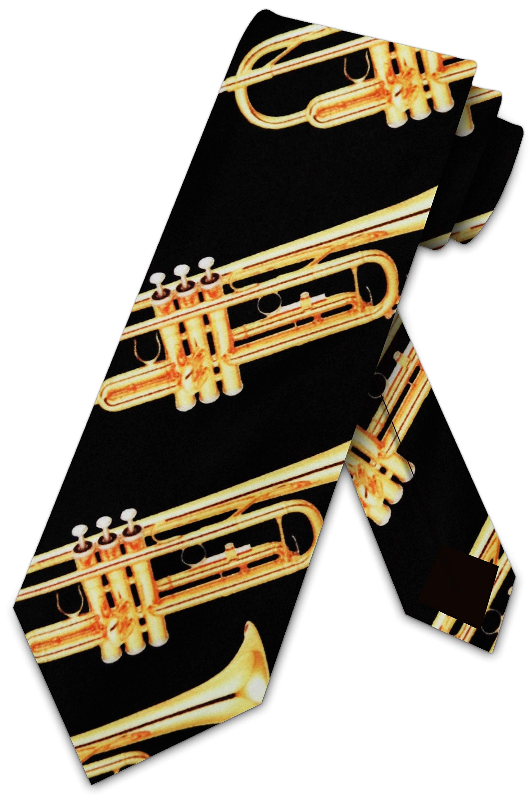 Three Rooker Trumpets Tie Mens Trumpet Neckties, Black, One size