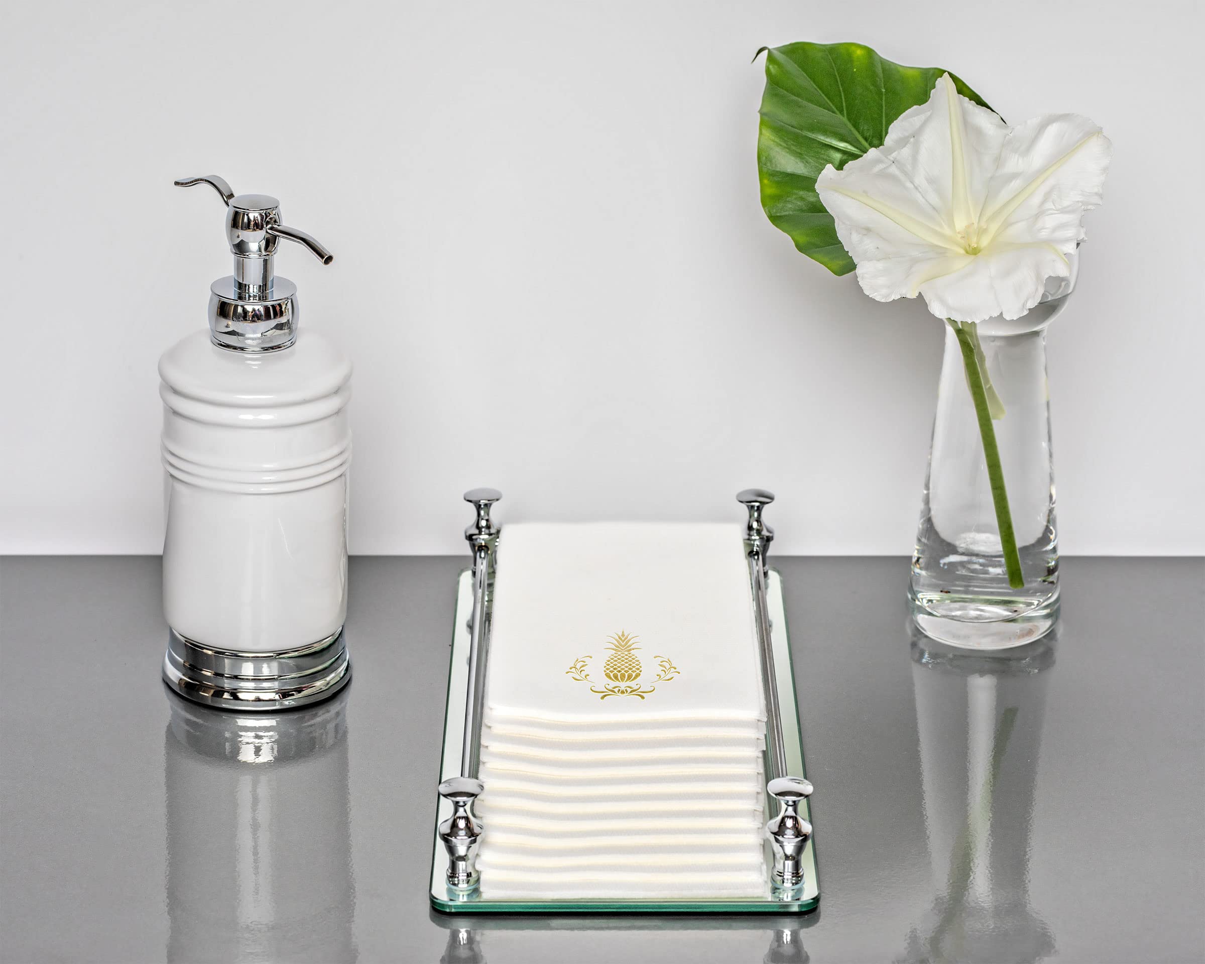 Pineapple Gold Foil Stamped Airlaid Paper Dinner Napkins, 1/6 Fold 12