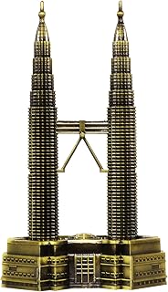 Petronas Twin Towers Statue Metal Model Kuala Lumpur City Malaysia Tour Souvenirs Gift Landmark Building Figurine Home Decor Decorations for Living Room Bedroom Book Shelf Table Desk Top Centerpieces