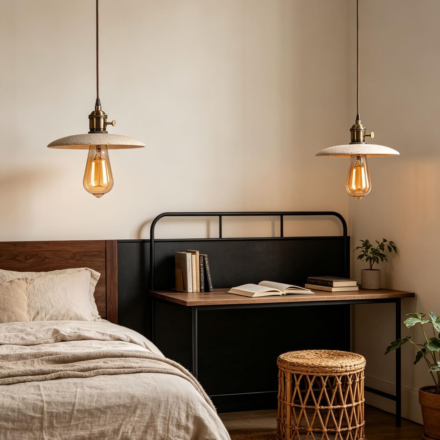Lampada Sospensione Vintage Travertino 7,8 Pollici Per Camera Letto